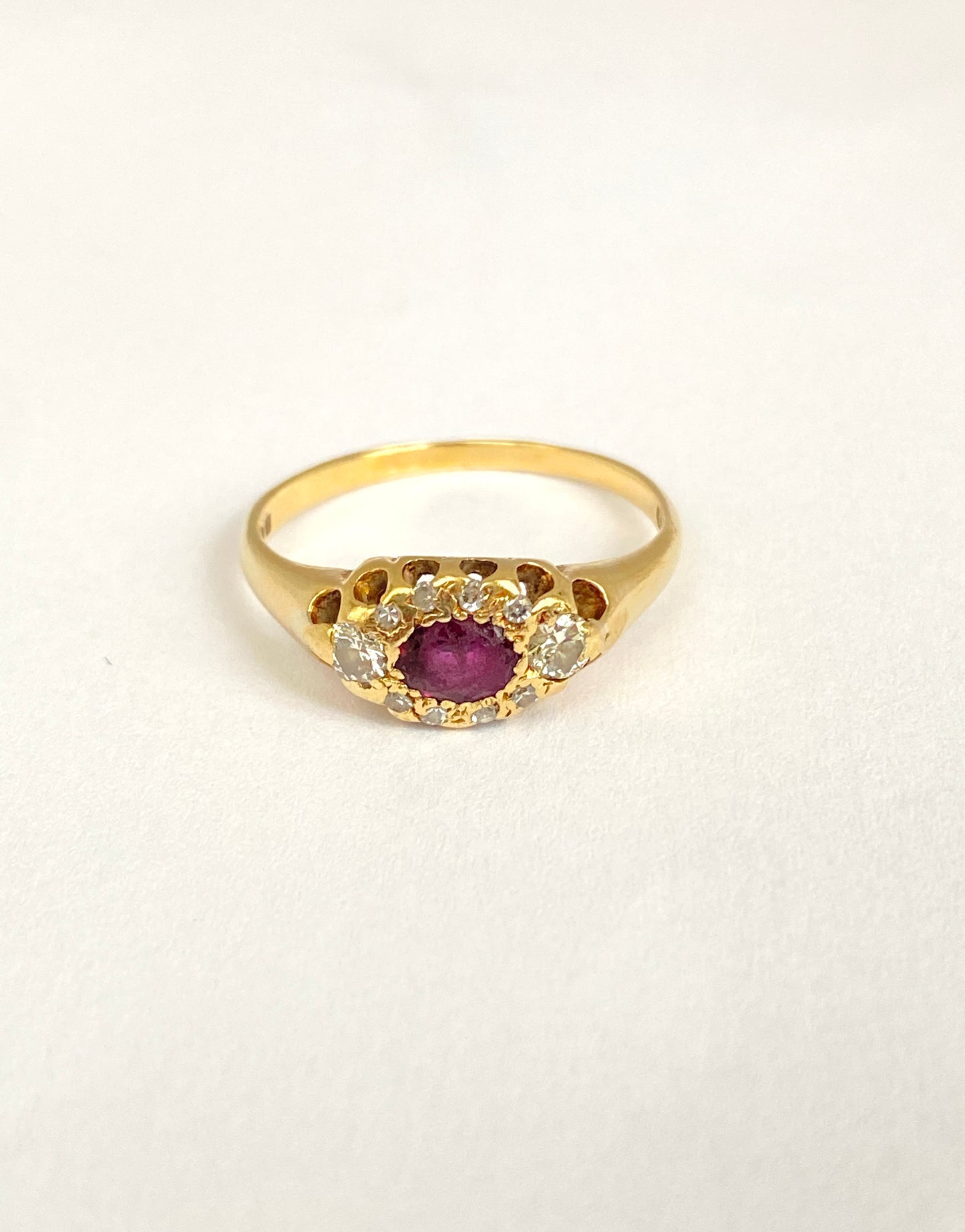 Vintage, 18ct Gold Ruby and Rose cut Diamond Ring,  Hallmarked, London 1973