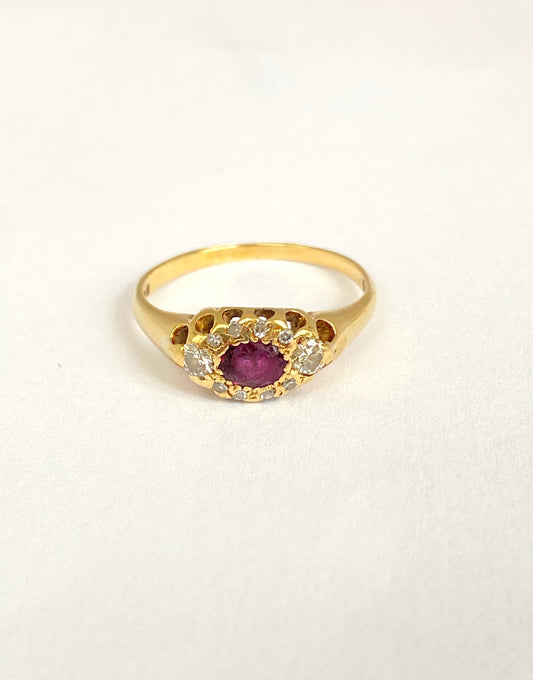 Vintage, 18ct Gold Ruby and Rose cut Diamond Ring,  Hallmarked, London 1973
