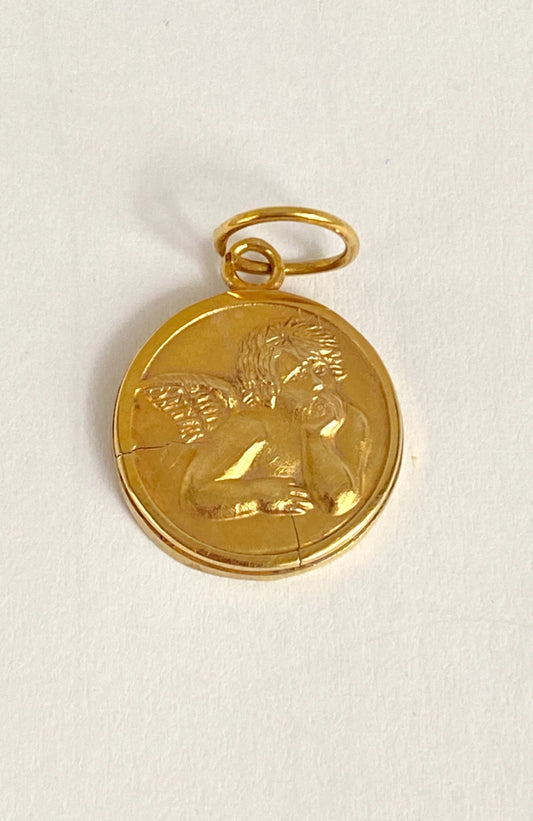 9ct Gold, Vintage,  Raphael Cherub Medal / Pendant with 'I love you'
