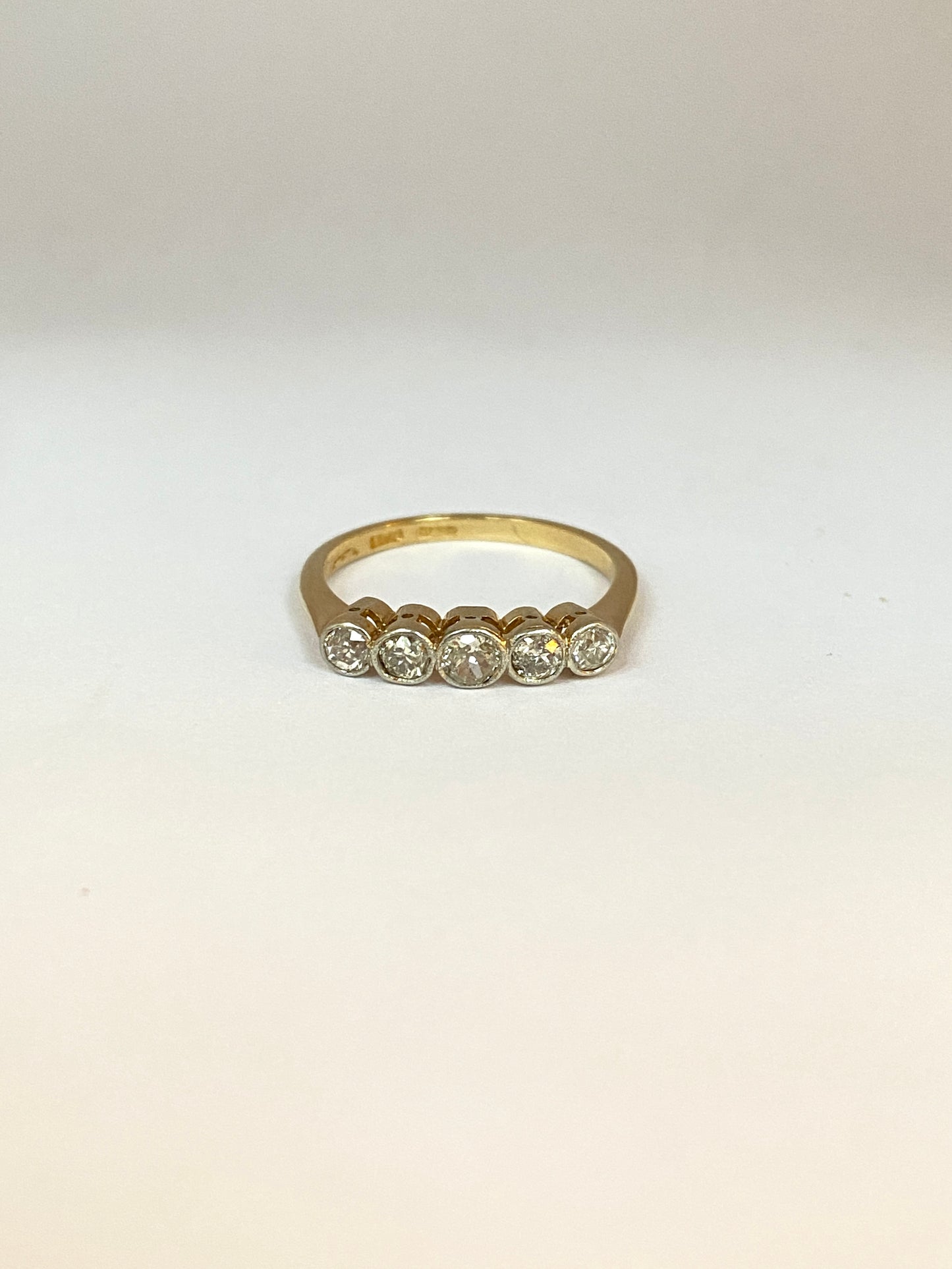 Antique, Edwardian, 18ct Gold and Platinum, Five Stone Diamond Ring