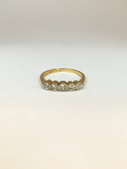 Antique, Edwardian, 18ct Gold and Platinum, Five Stone Diamond Ring