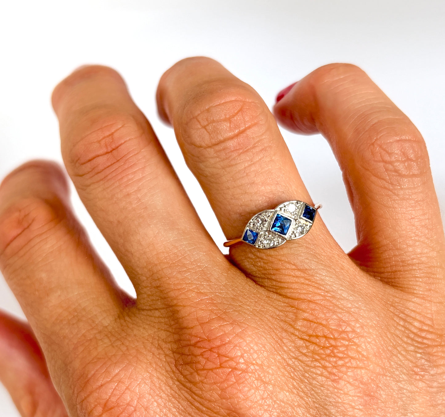Art Deco, 18ct Gold Diamond and Sapphire Engagement Ring