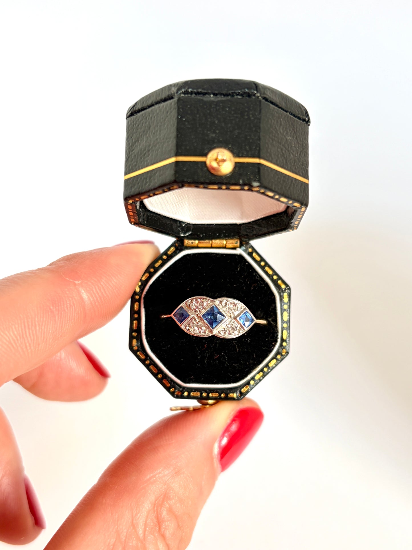 Art Deco, 18ct Gold Diamond and Sapphire Engagement Ring
