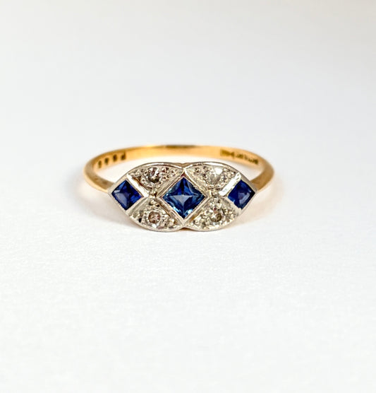 Art Deco, 18ct Gold Diamond and Sapphire Engagement Ring