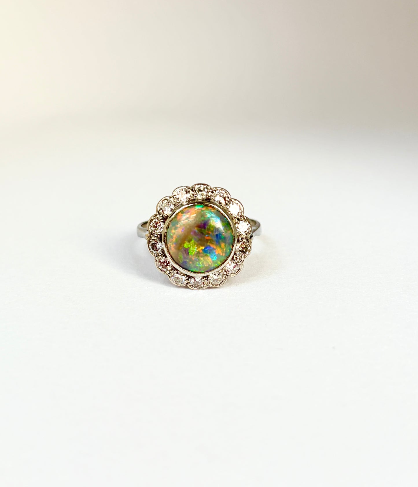 Incredible, Vintage, Platinum Opal and Diamond Cluster Ring