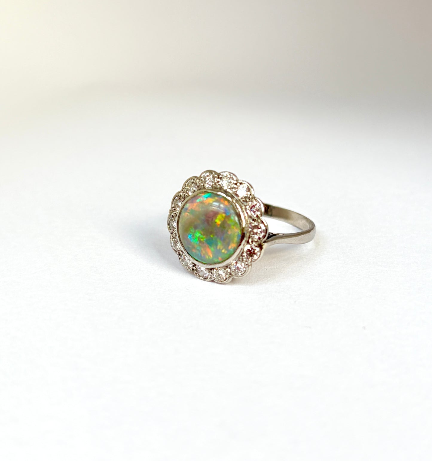 Incredible, Vintage, Platinum Opal and Diamond Cluster Ring