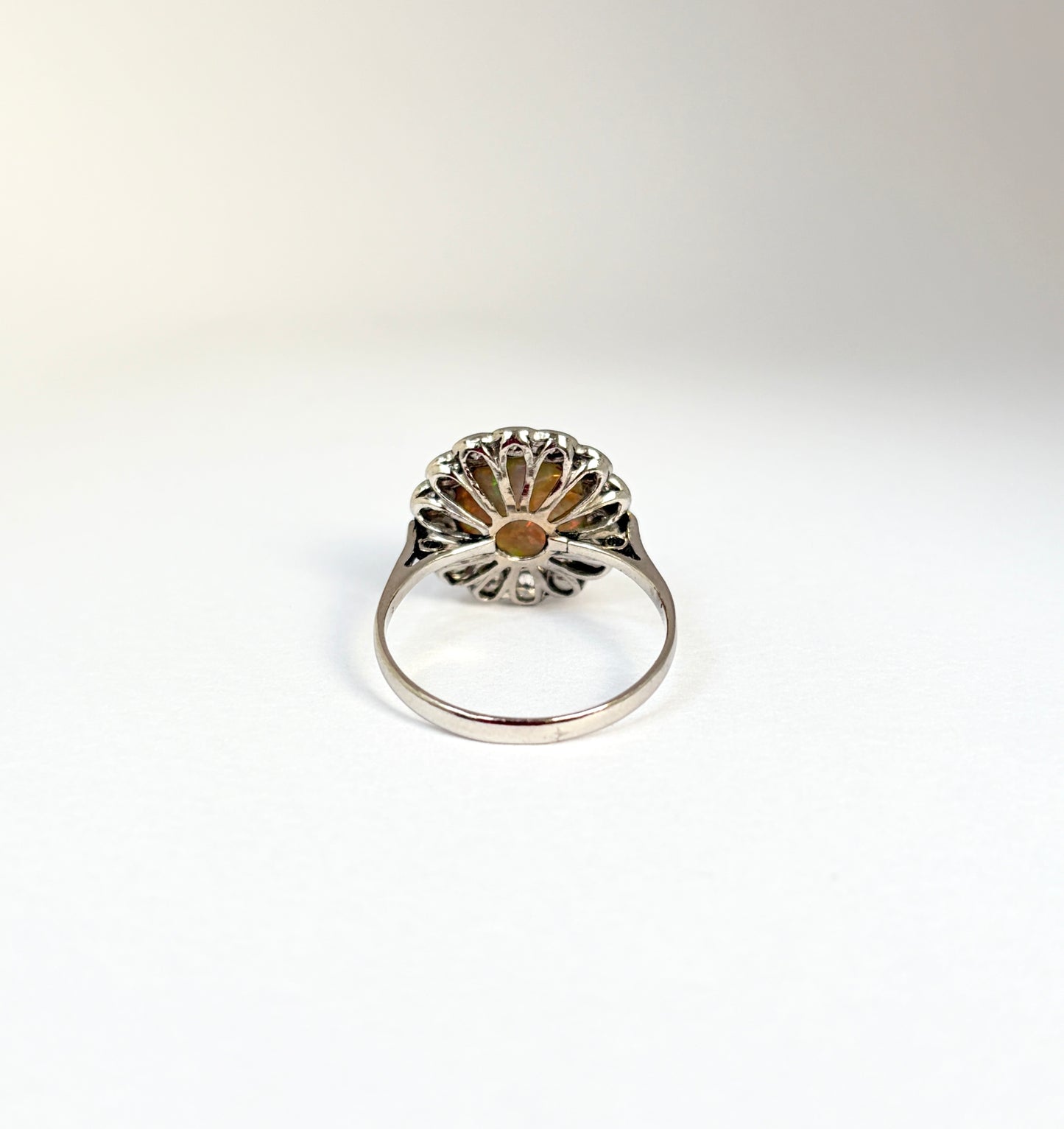 Incredible, Vintage, Platinum Opal and Diamond Cluster Ring