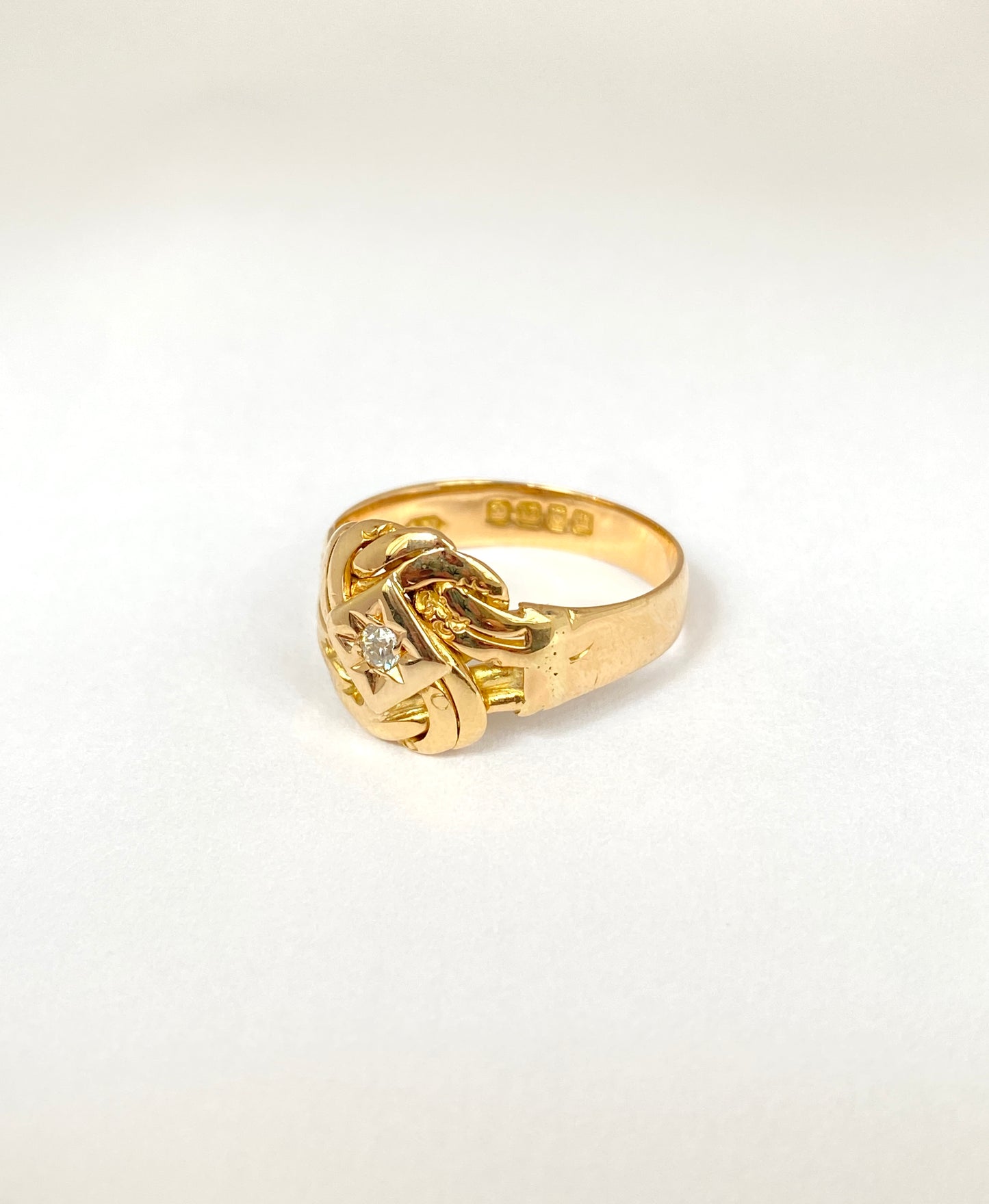 Antique, 18ct Gold Lovers Knot Ring with Diamond, Hallmarked 18ct Gold, London and 1918