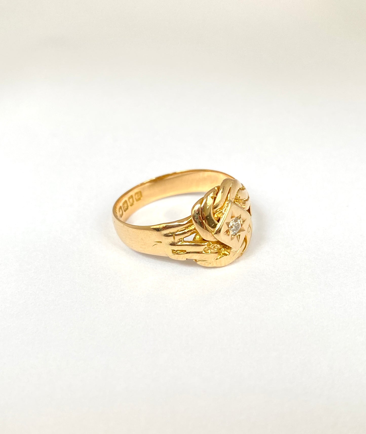 Antique, 18ct Gold Lovers Knot Ring with Diamond, Hallmarked 18ct Gold, London and 1918
