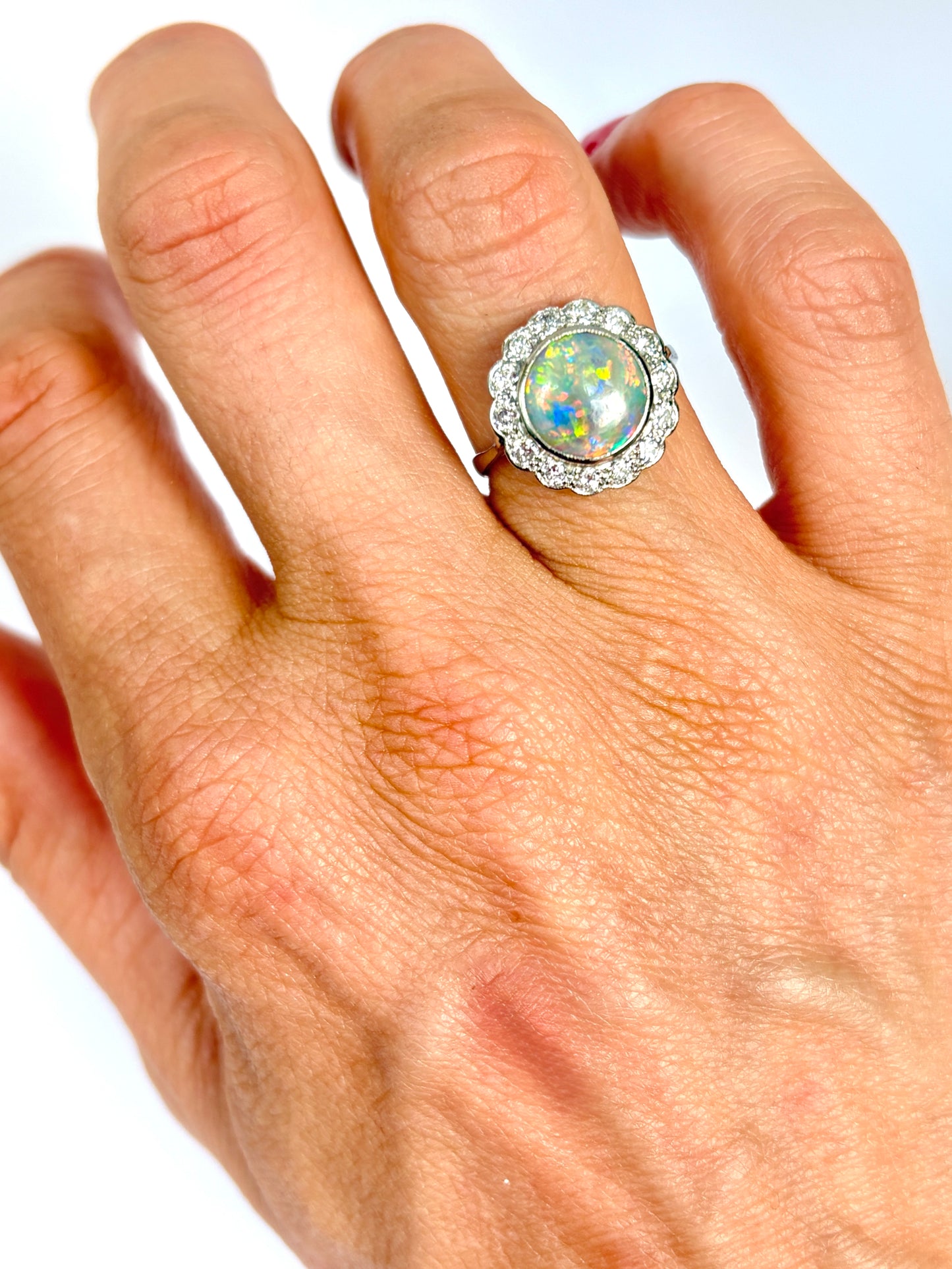 Incredible, Vintage, Platinum Opal and Diamond Cluster Ring