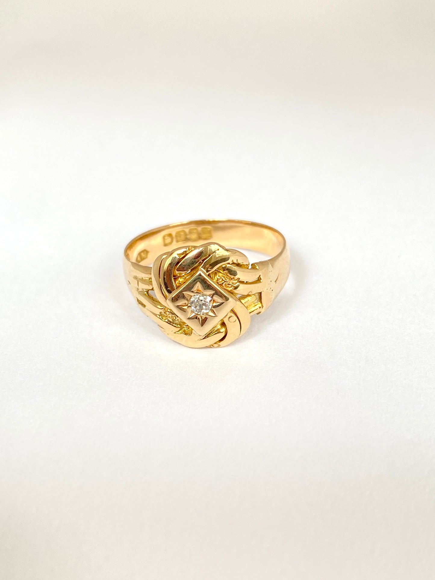 Antique, 18ct Gold Lovers Knot Ring with Diamond, Hallmarked 18ct Gold, London and 1918