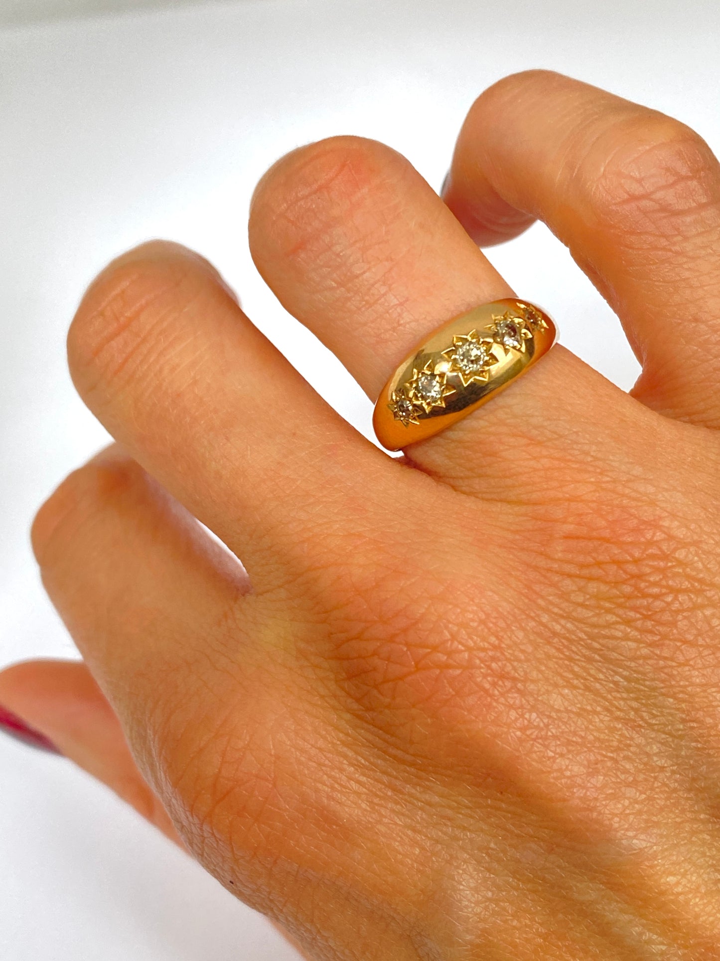 18ct Gold, 5 stone Diamond Starburst Ring, Hallmarked 18ct Gold, Chester, 1917