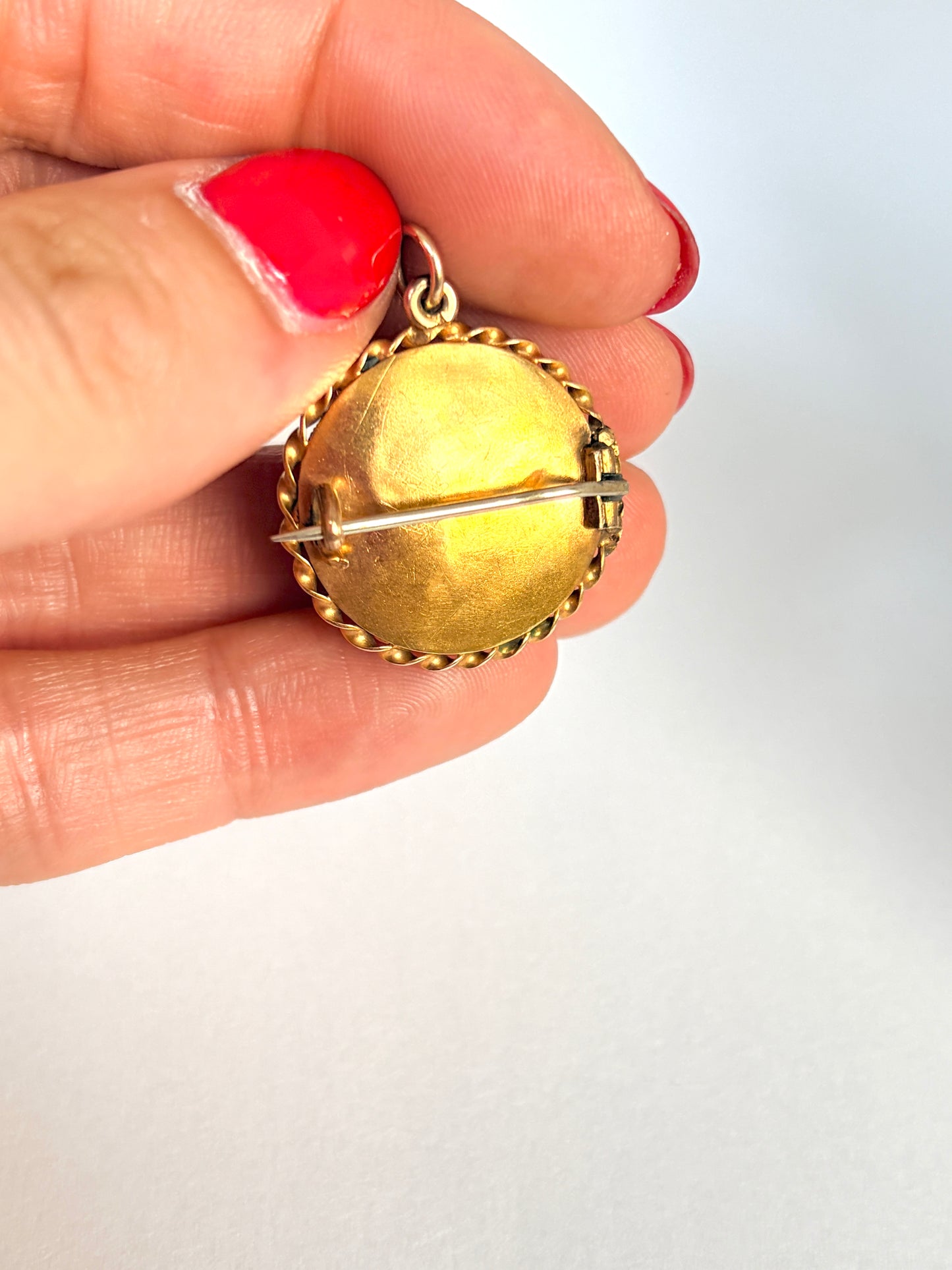 Antique, 15ct Gold, Etruscan Revival Turquoise Pendant / Brooch
