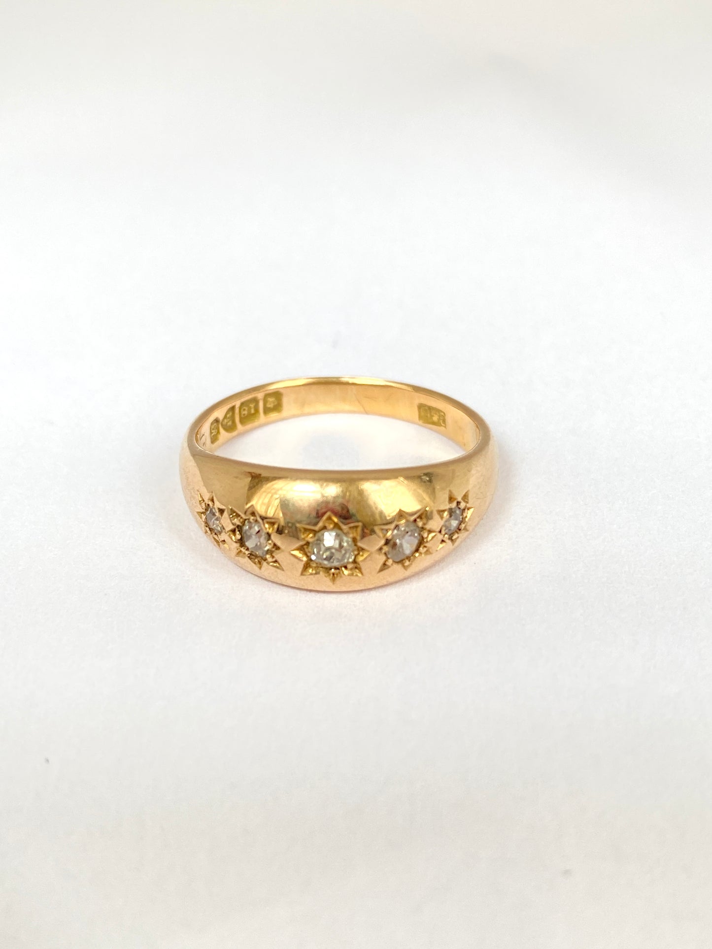 18ct Gold, 5 stone Diamond Starburst Ring, Hallmarked 18ct Gold, Chester, 1917