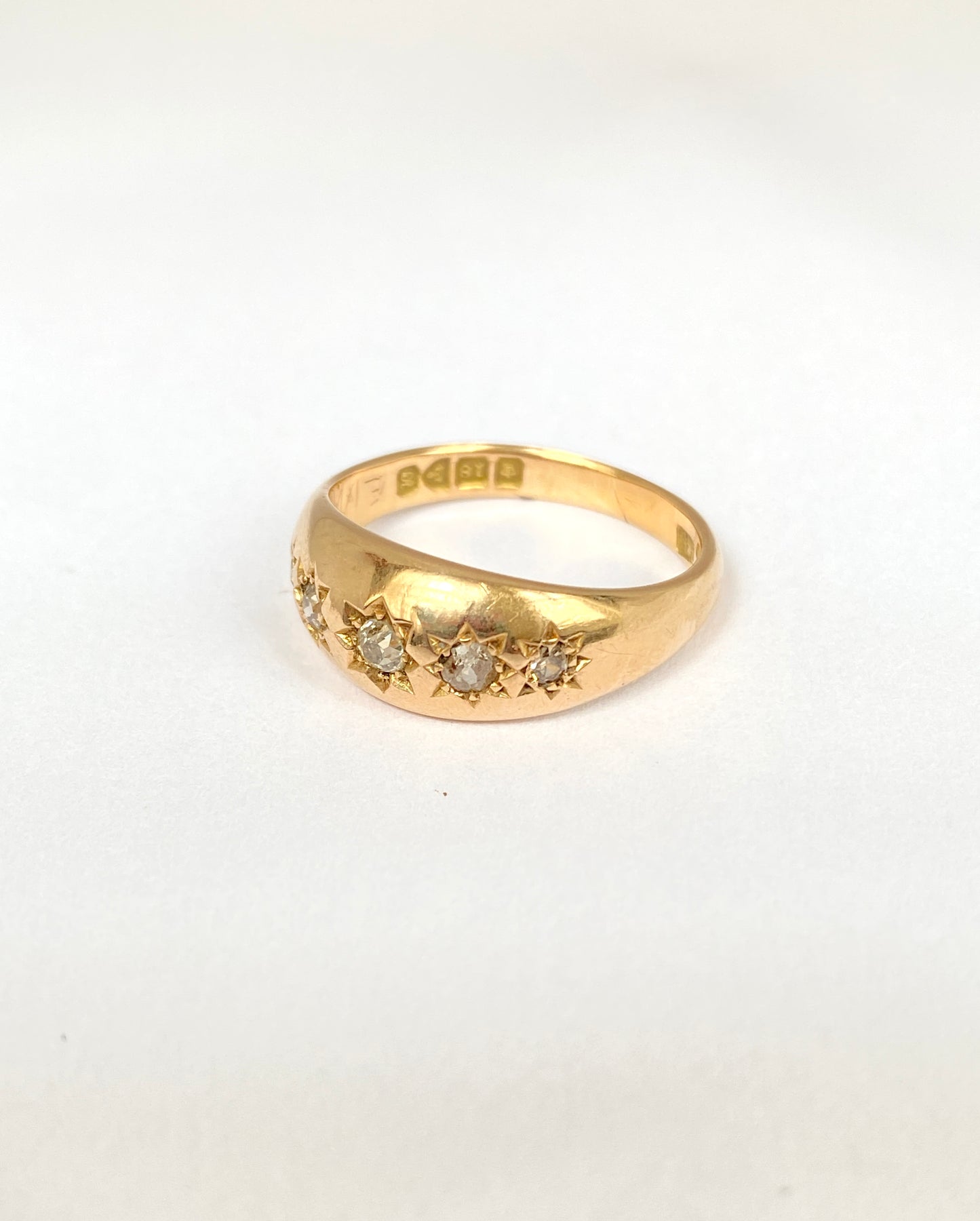 18ct Gold, 5 stone Diamond Starburst Ring, Hallmarked 18ct Gold, Chester, 1917