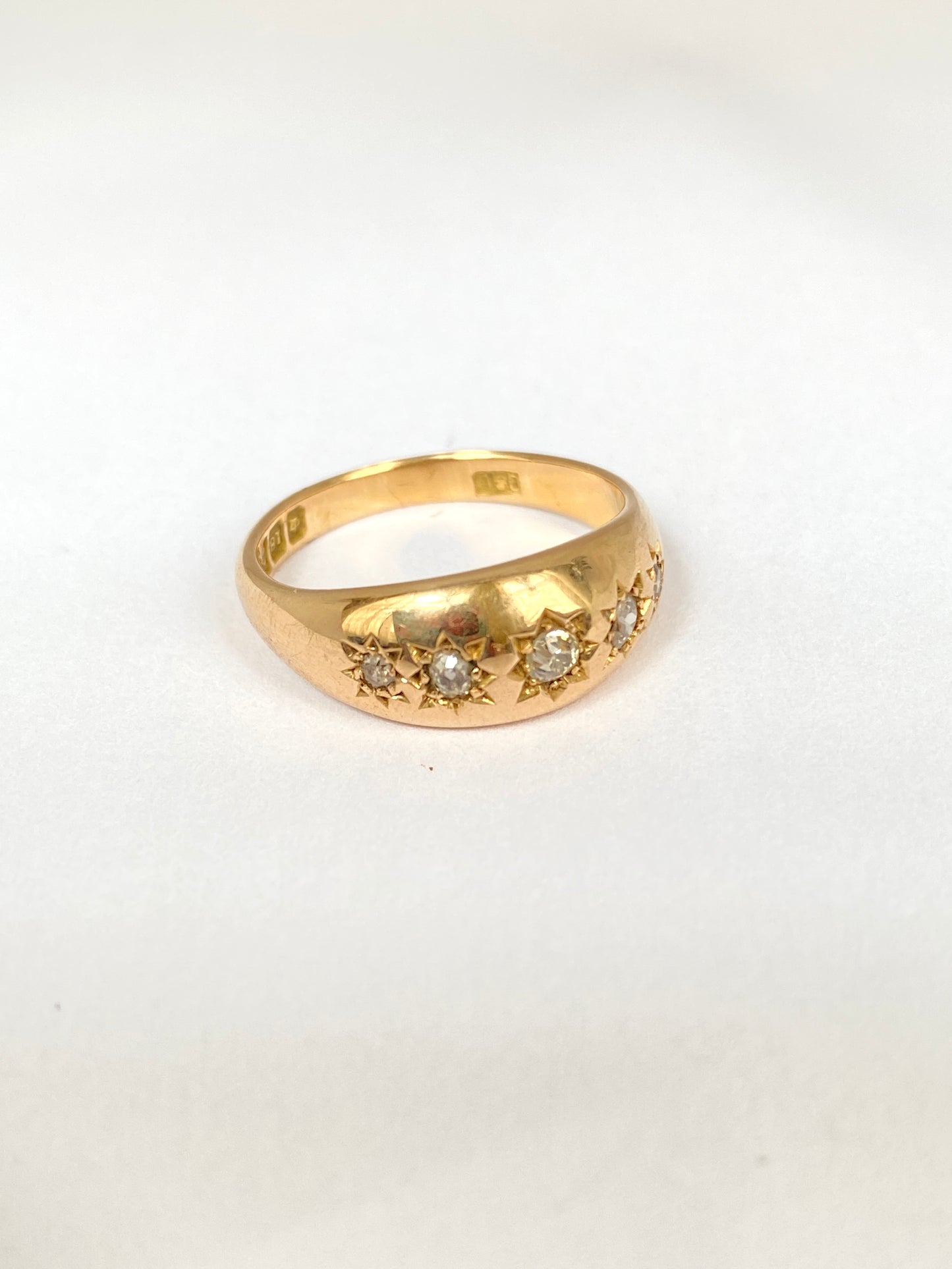 18ct Gold, 5 stone Diamond Starburst Ring, Hallmarked 18ct Gold, Chester, 1917