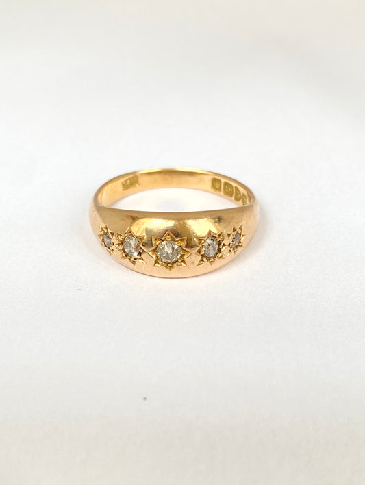 18ct Gold, 5 stone Diamond Starburst Ring, Hallmarked 18ct Gold, Chester, 1917