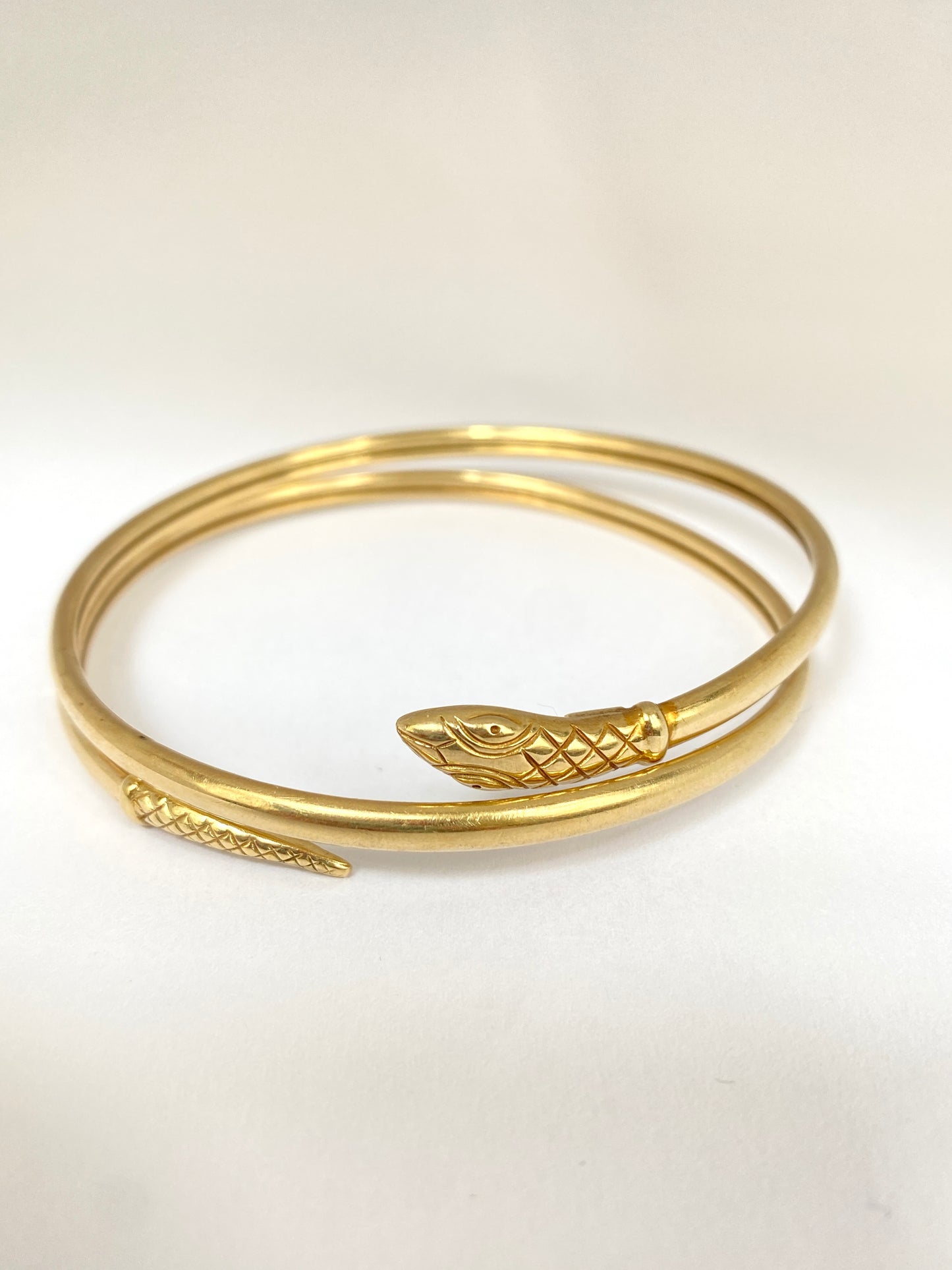 Vintage, 9ct Gold, Ruby Eyed Snake Bangle., Hallmarked 1961