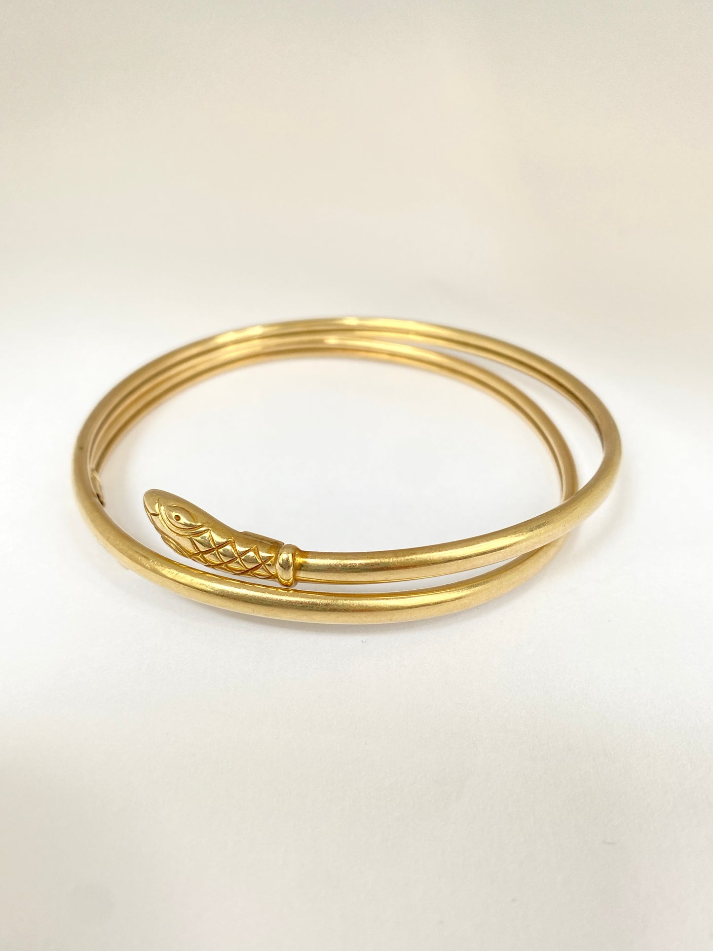 Vintage, 9ct Gold, Ruby Eyed Snake Bangle., Hallmarked 1961