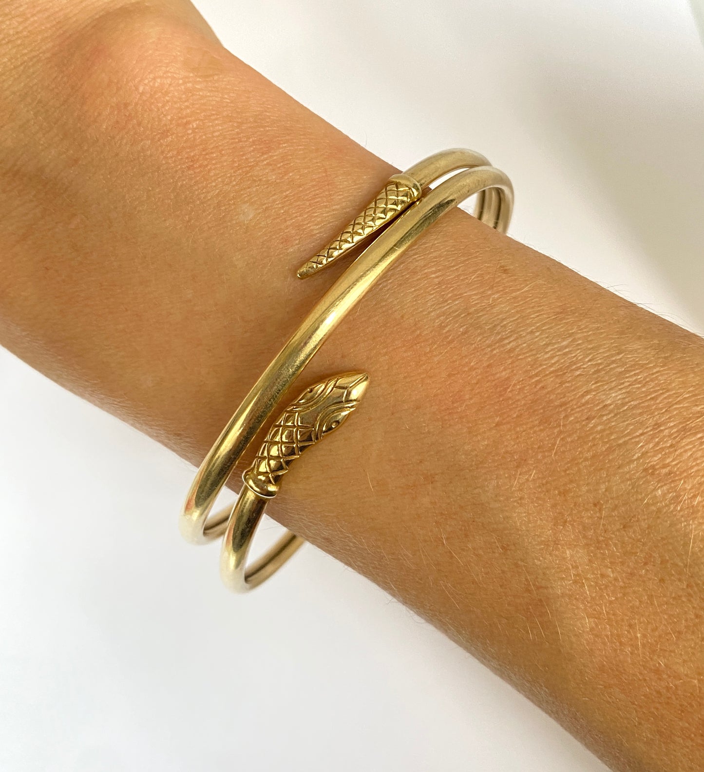 Vintage, 9ct Gold, Ruby Eyed Snake Bangle., Hallmarked 1961
