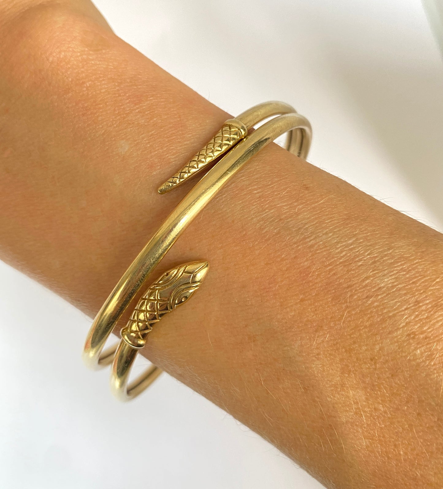 Vintage, 9ct Gold, Ruby Eyed Snake Bangle., Hallmarked 1961