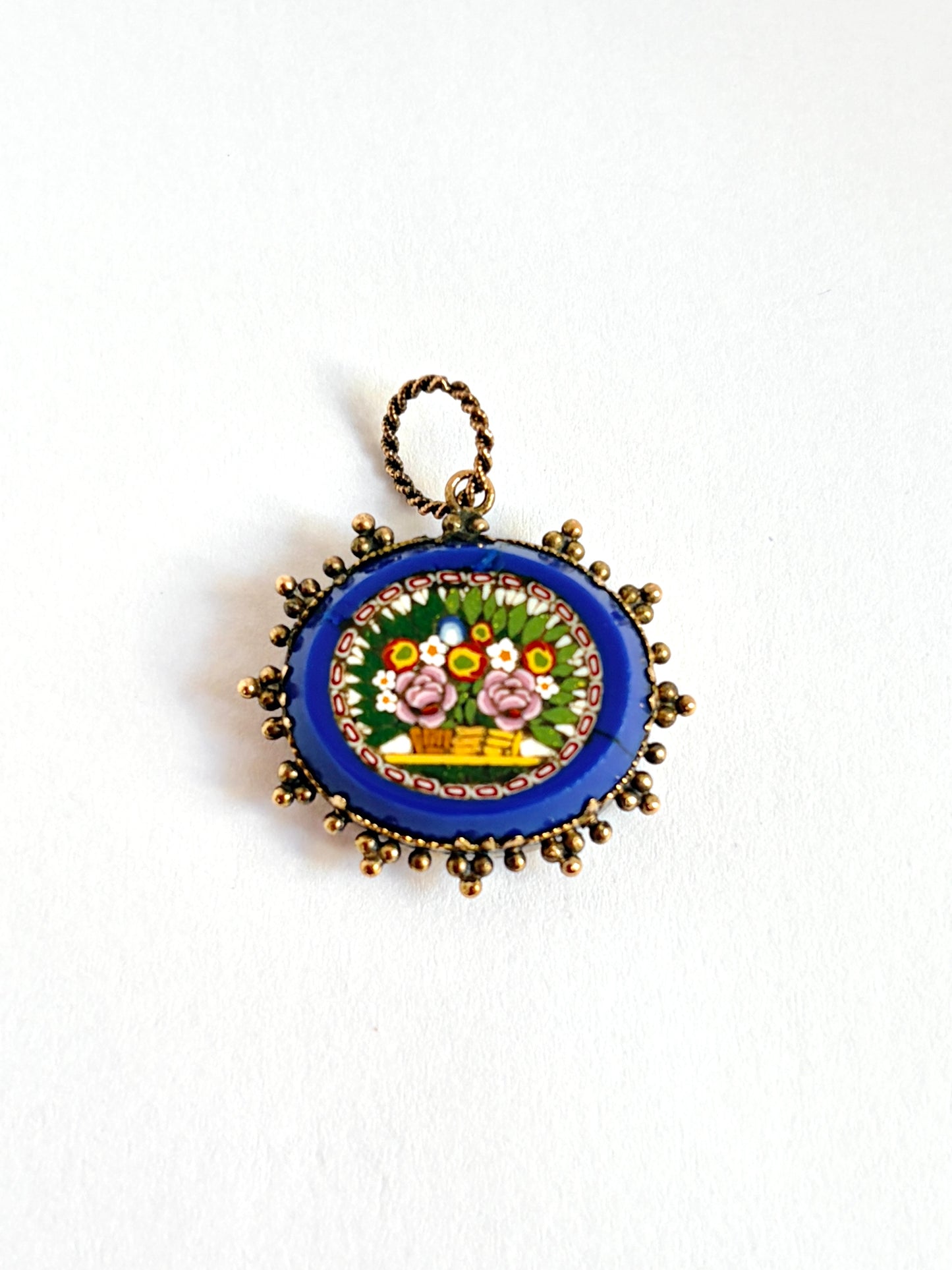 Victorian, 15ct Gold, Micro Mosaic Locket back Pendant with 9ct Gold Chain