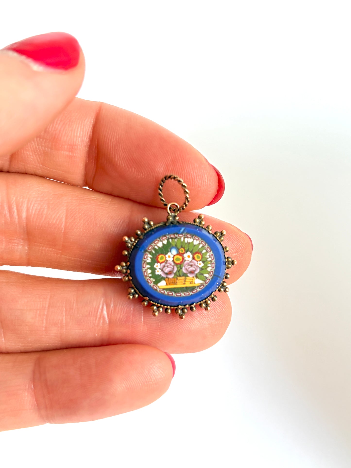 Victorian, 15ct Gold, Micro Mosaic Locket back Pendant with 9ct Gold Chain