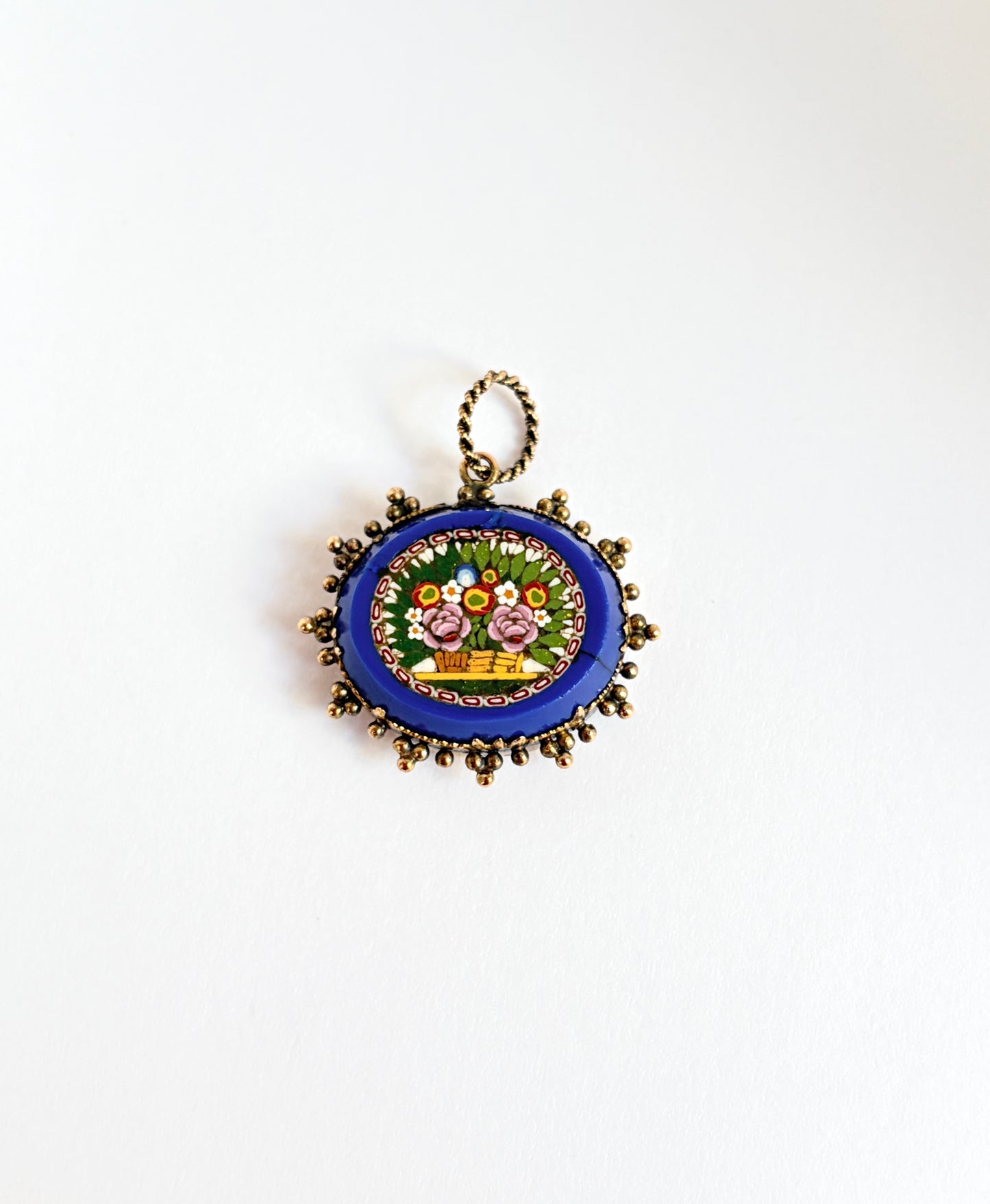 Victorian, 15ct Gold, Micro Mosaic Locket back Pendant with 9ct Gold Chain