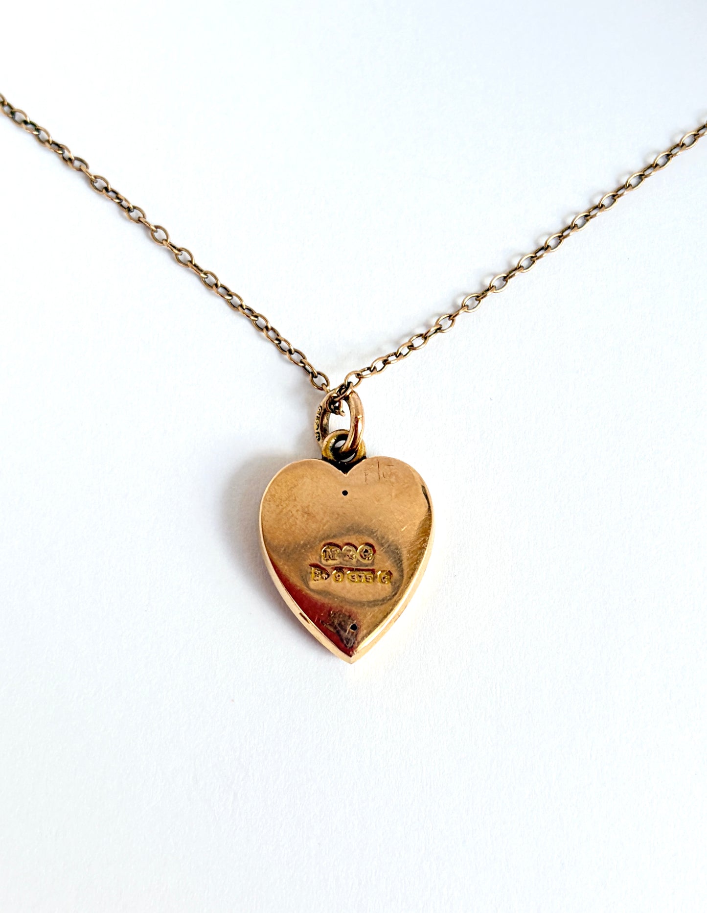 Antique 9ct Gold Turquoise & Seed Pearl Heart Pendant, Chester 1903