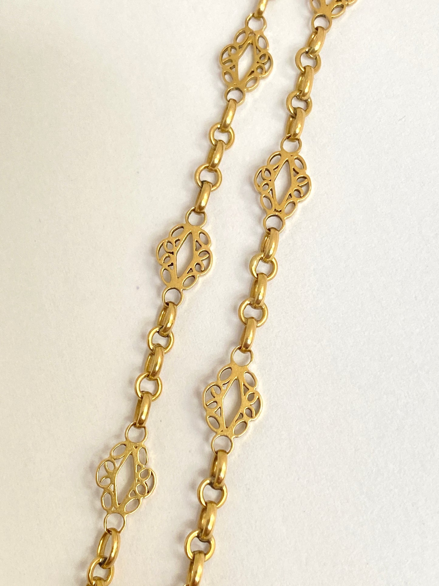 18ct Gold Belle Epoque, Fancy Link  Long Guard Chain,  49 inches, 24.33g