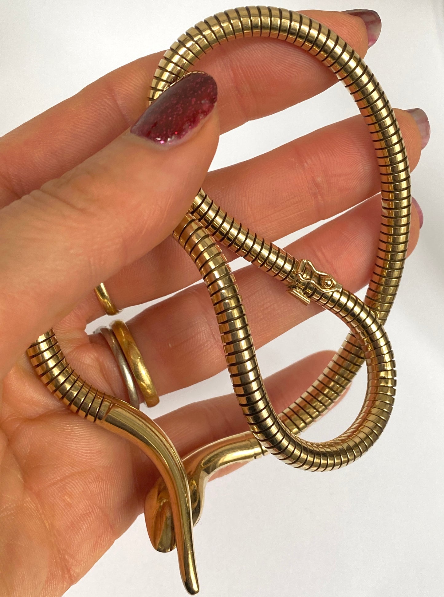 Rare, Vintage, 16 inch, Ruby Eyed 9ct Snake Necklace, 37g