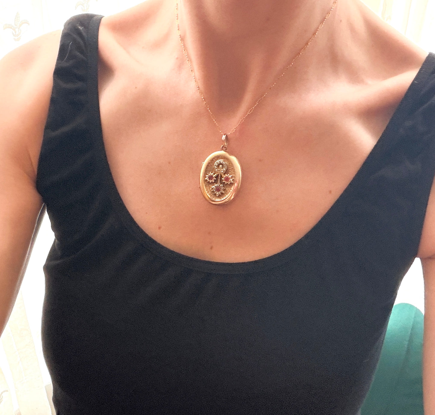 9ct Gold (F&B) Garnet Pearl Horse Shoe Locket