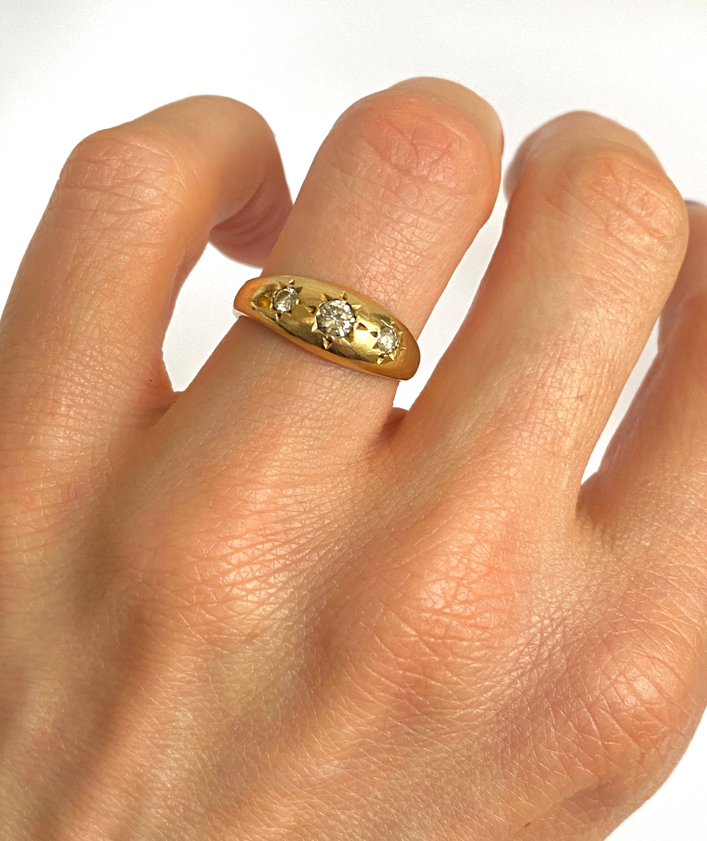 Antique, 18ct Gold, Diamond Trilogy Ring, Hallmarked 18ct Gold