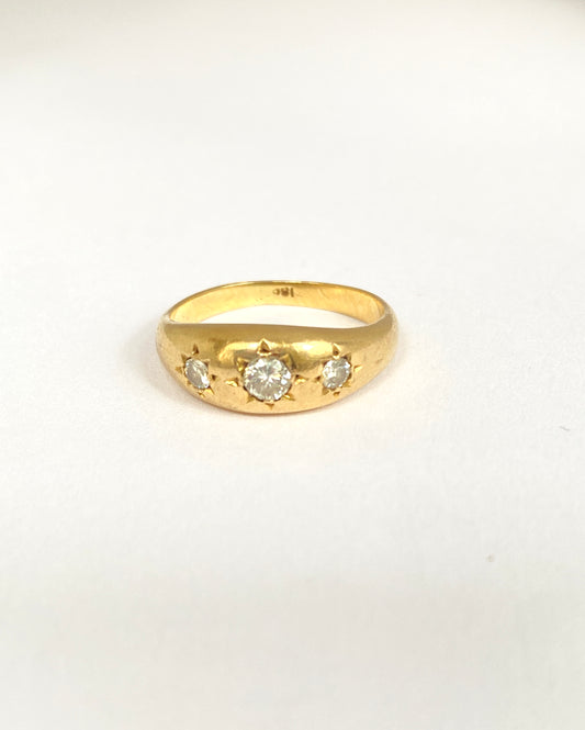 Antique, 18ct Gold, Diamond Trilogy Ring, Hallmarked 18ct Gold