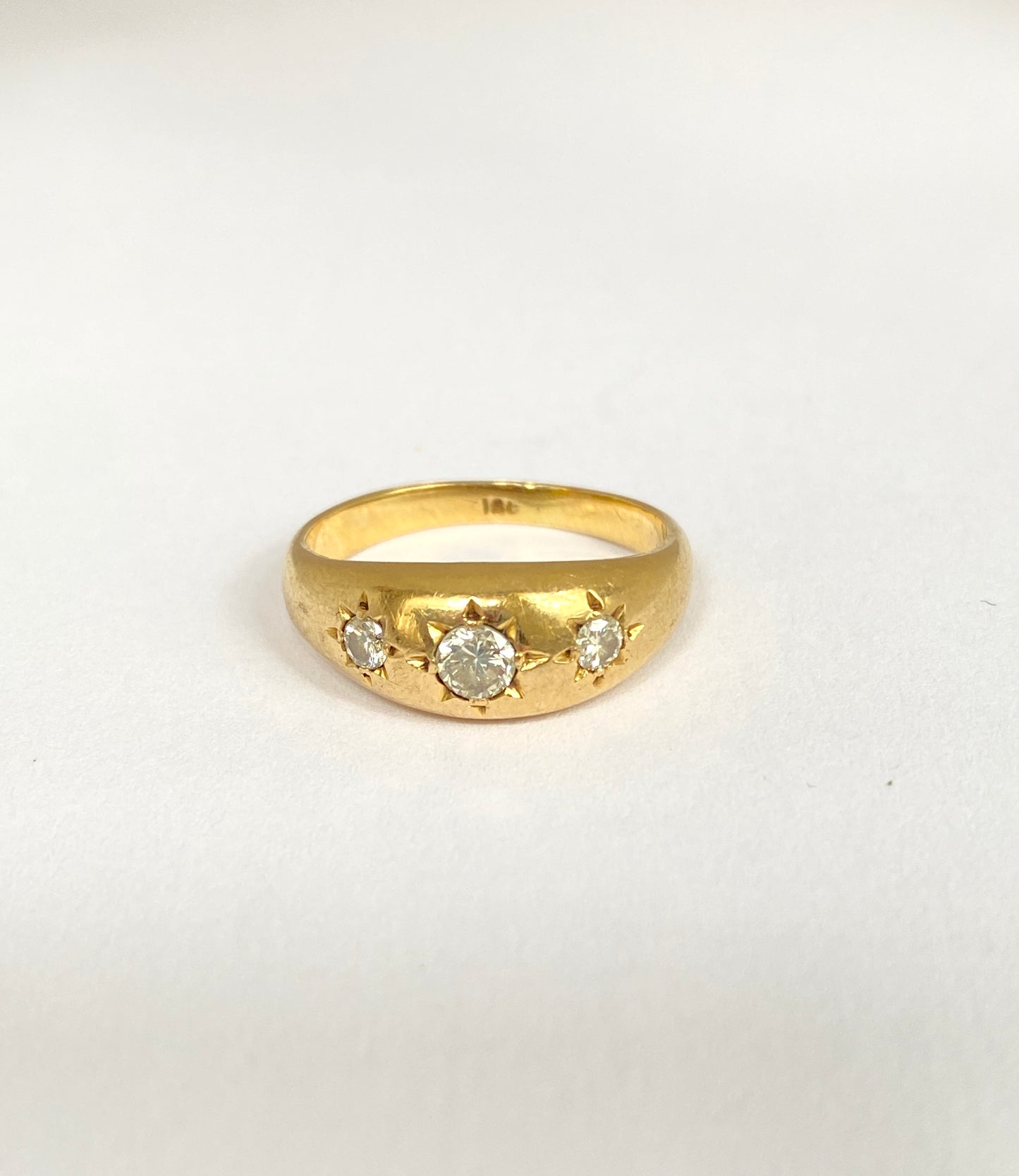 Antique, 18ct Gold, Diamond Trilogy Ring, Hallmarked 18ct Gold