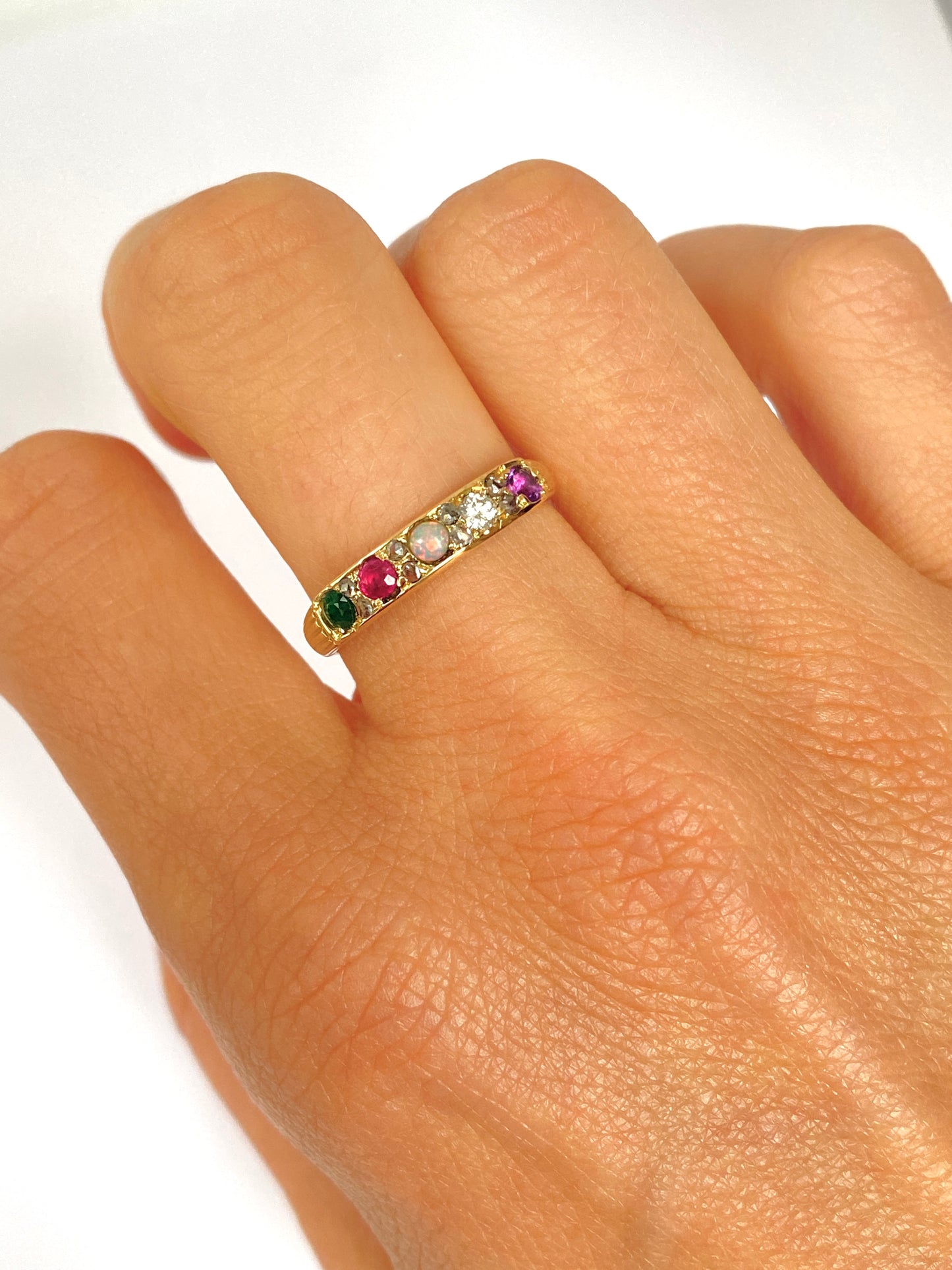 Vintage, 18ct Gold multigem Acrostic, 'ADORE' ring, Hallmarked, 18ct Gold