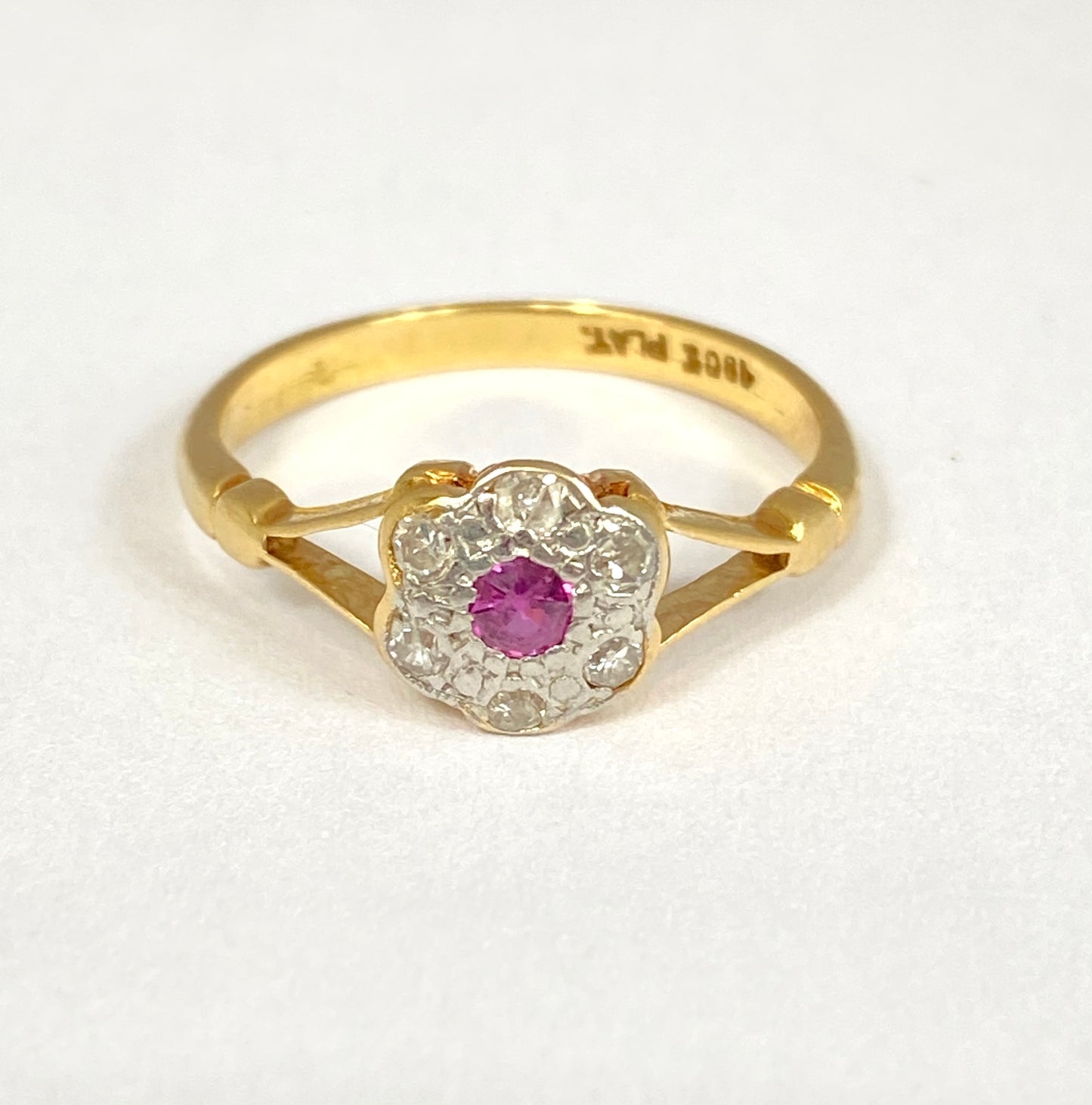 Vintage, 18ct Gold Ruby and Diamond Flower Ring