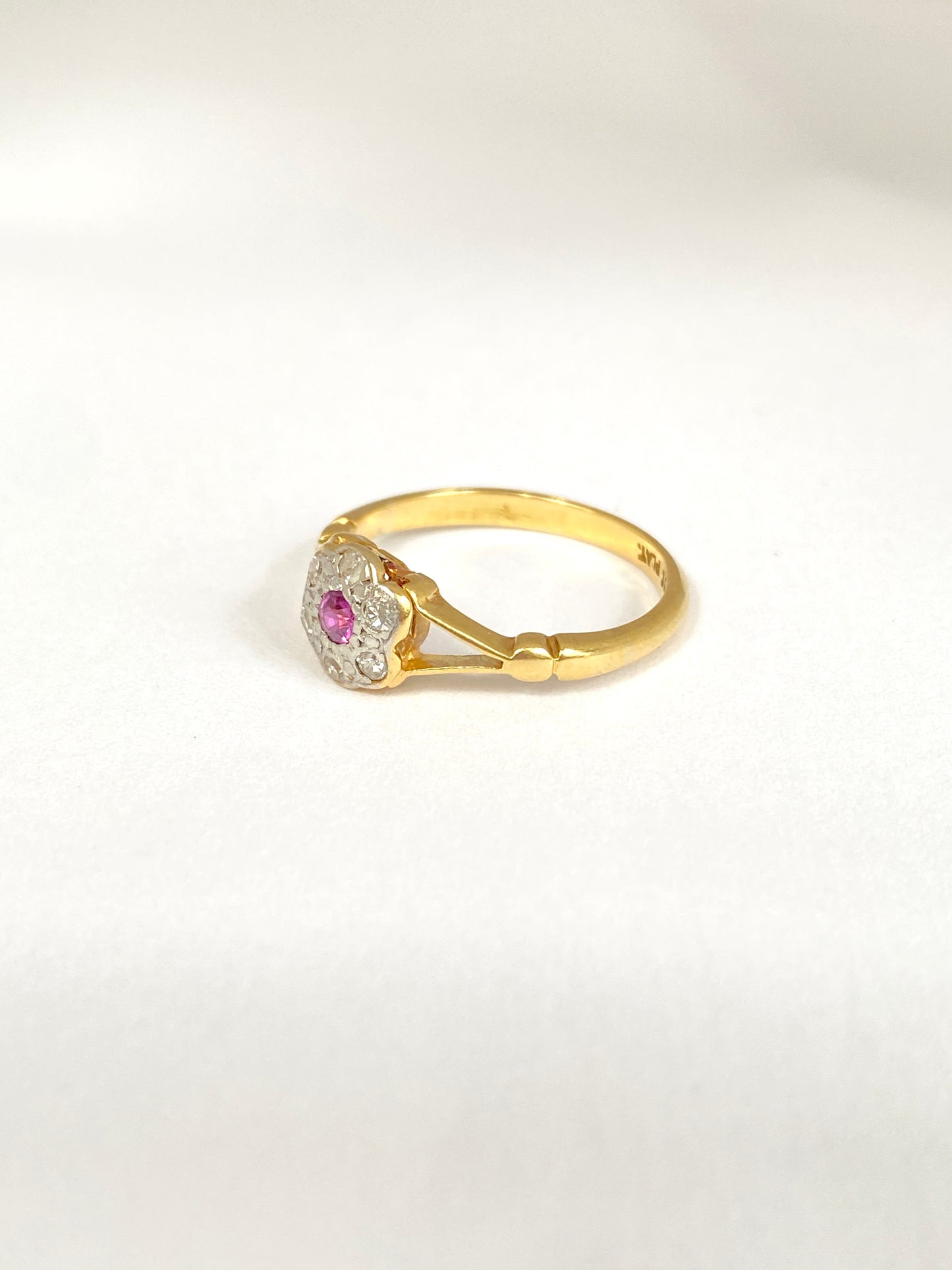 Vintage, 18ct Gold Ruby and Diamond Flower Ring