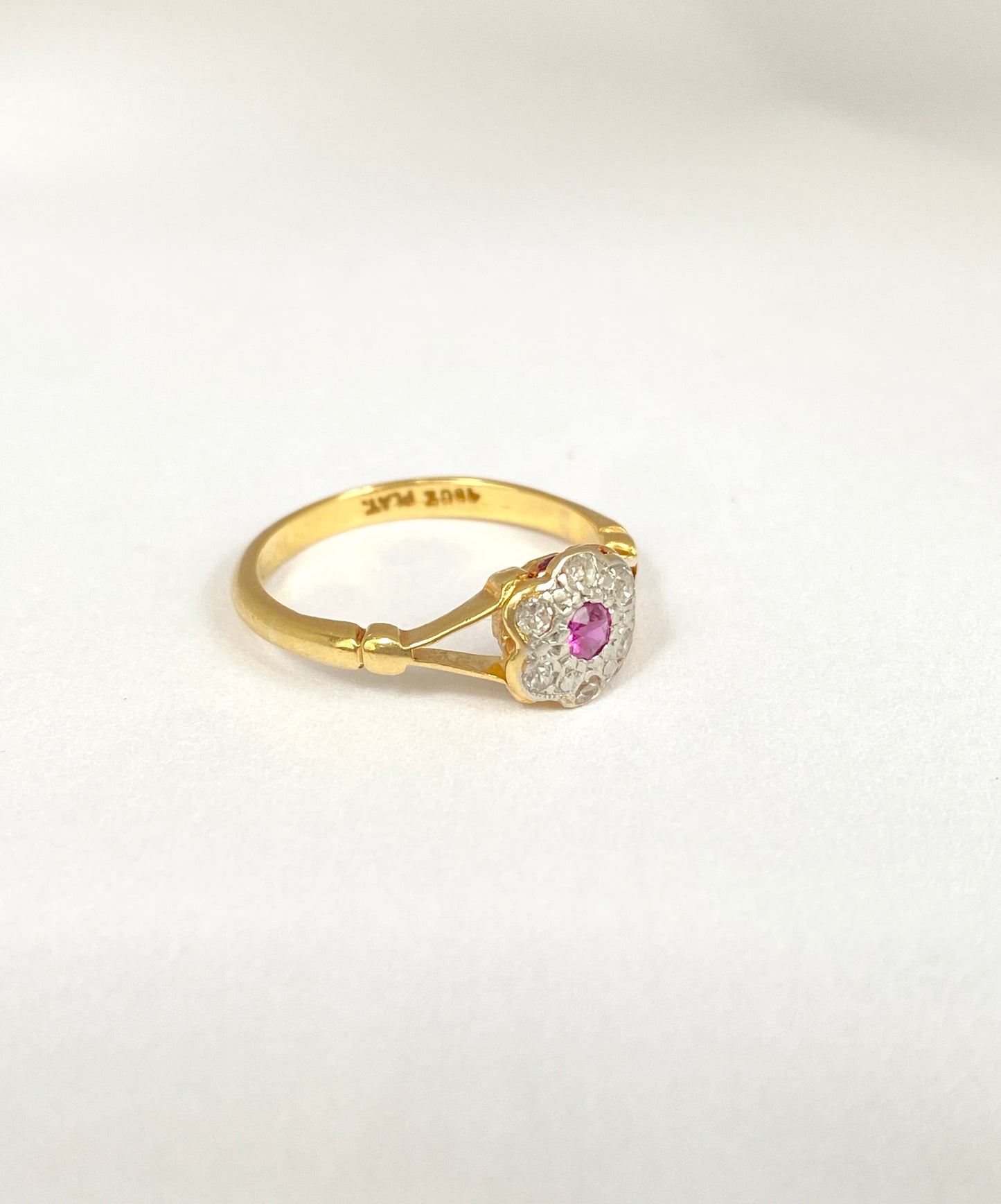 Vintage, 18ct Gold Ruby and Diamond Flower Ring