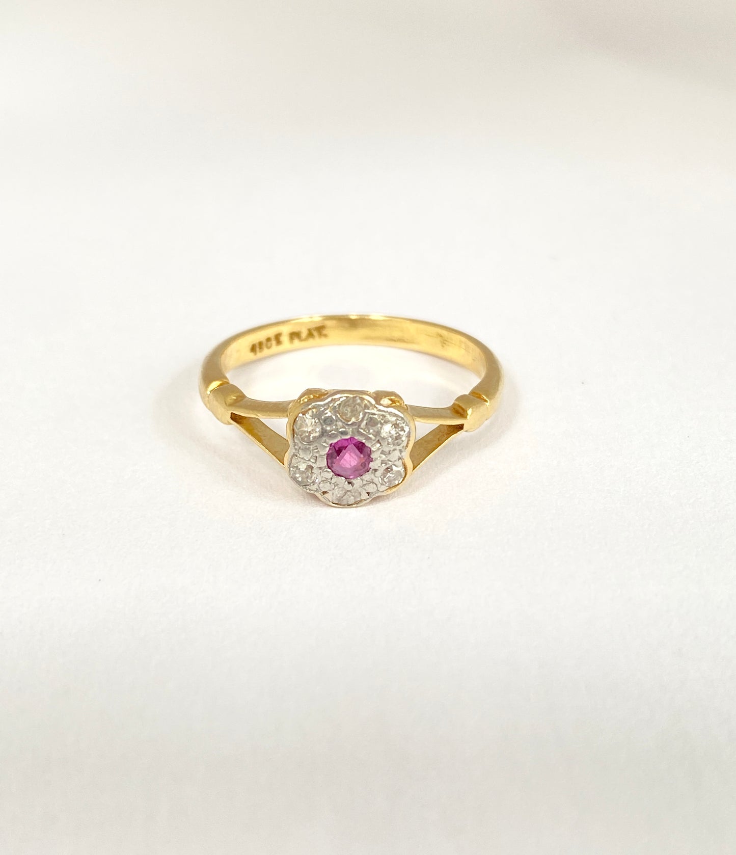 Vintage, 18ct Gold Ruby and Diamond Flower Ring