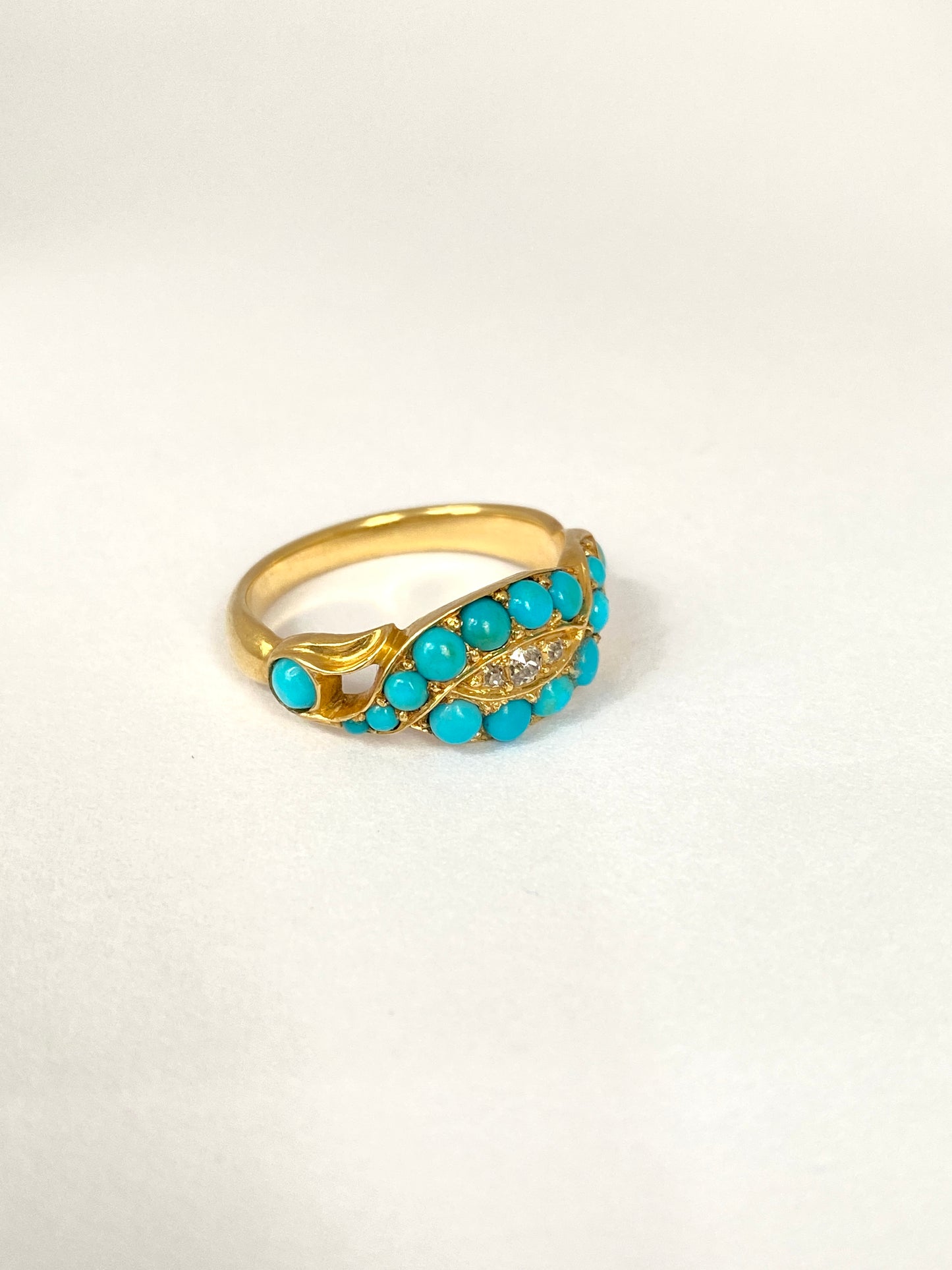 18ct Gold, Vintage 18ct Gold Turquoise and Old Cut Diamond Ring