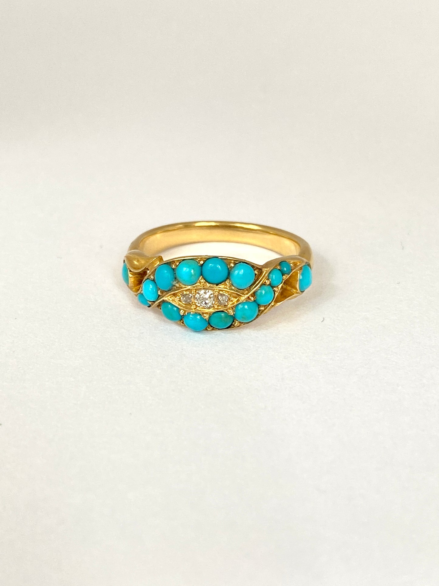 18ct Gold, Vintage 18ct Gold Turquoise and Old Cut Diamond Ring