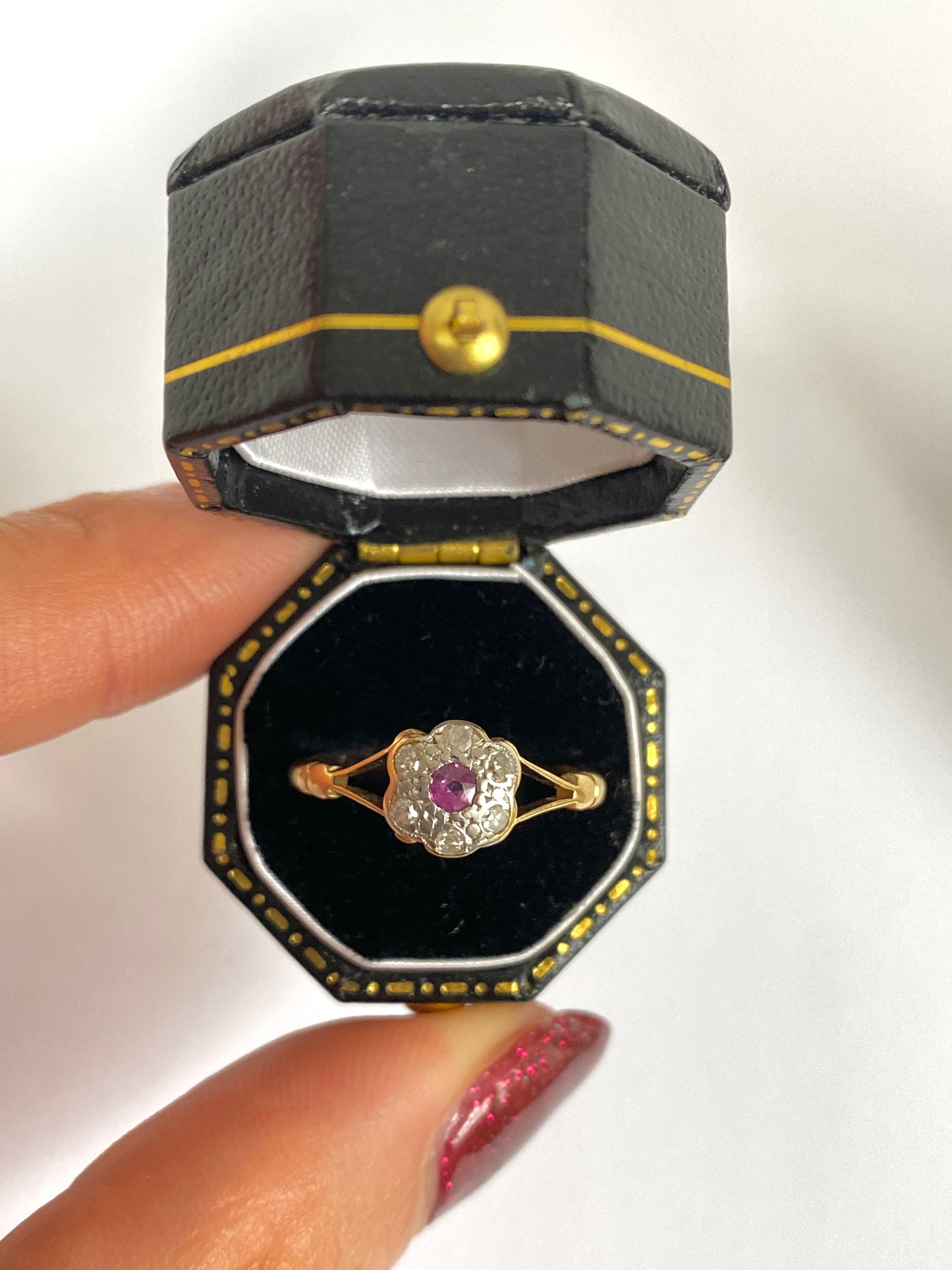 Vintage, 18ct Gold Ruby and Diamond Flower Ring