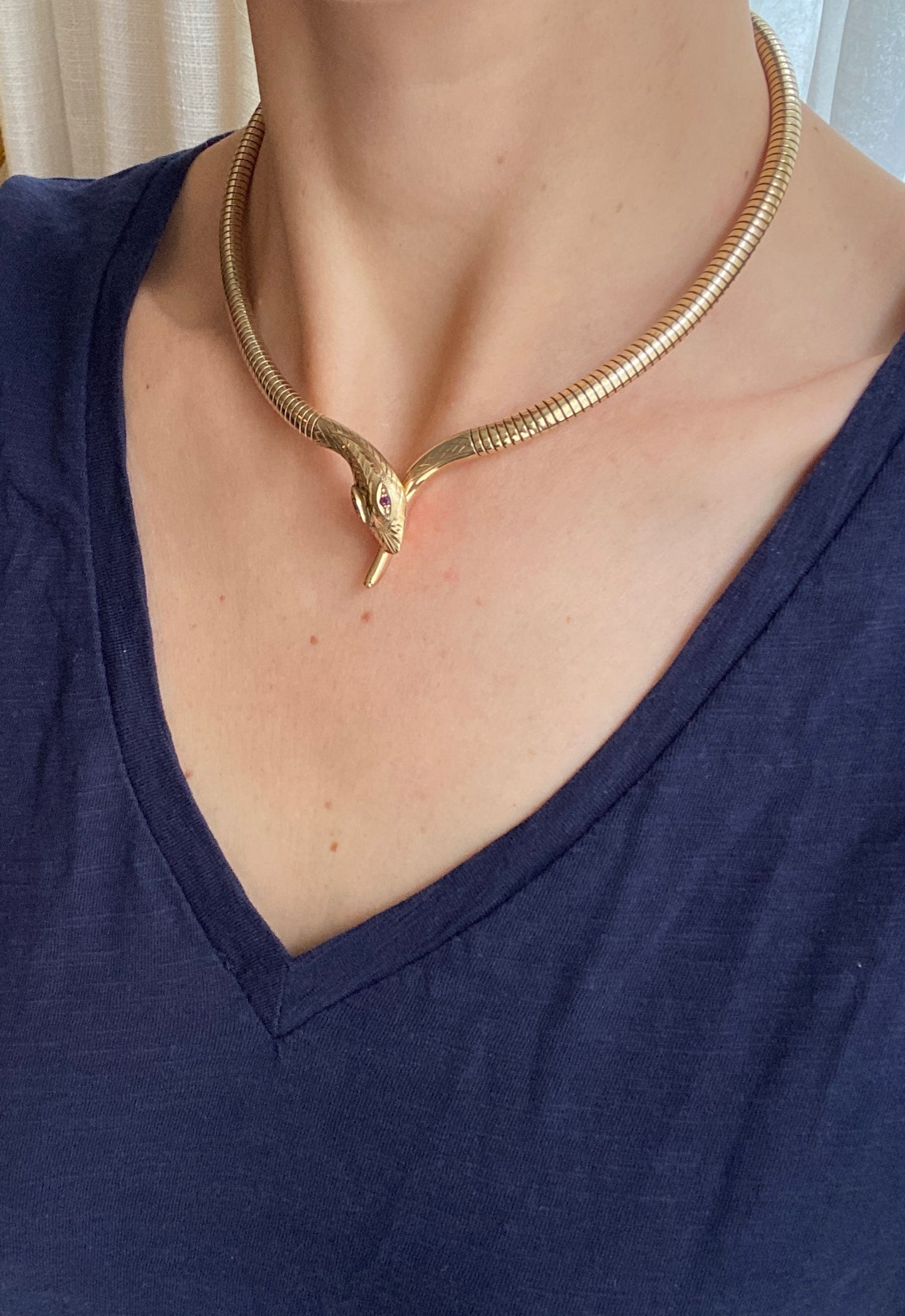 Rare, Vintage, 16 inch, Ruby Eyed 9ct Snake Necklace, 37g