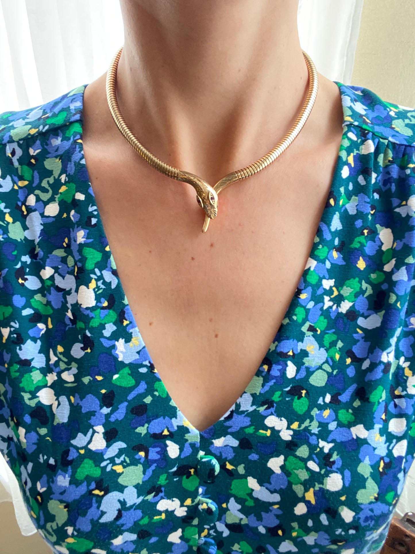 Rare, Vintage, 16 inch, Ruby Eyed 9ct Snake Necklace, 37g