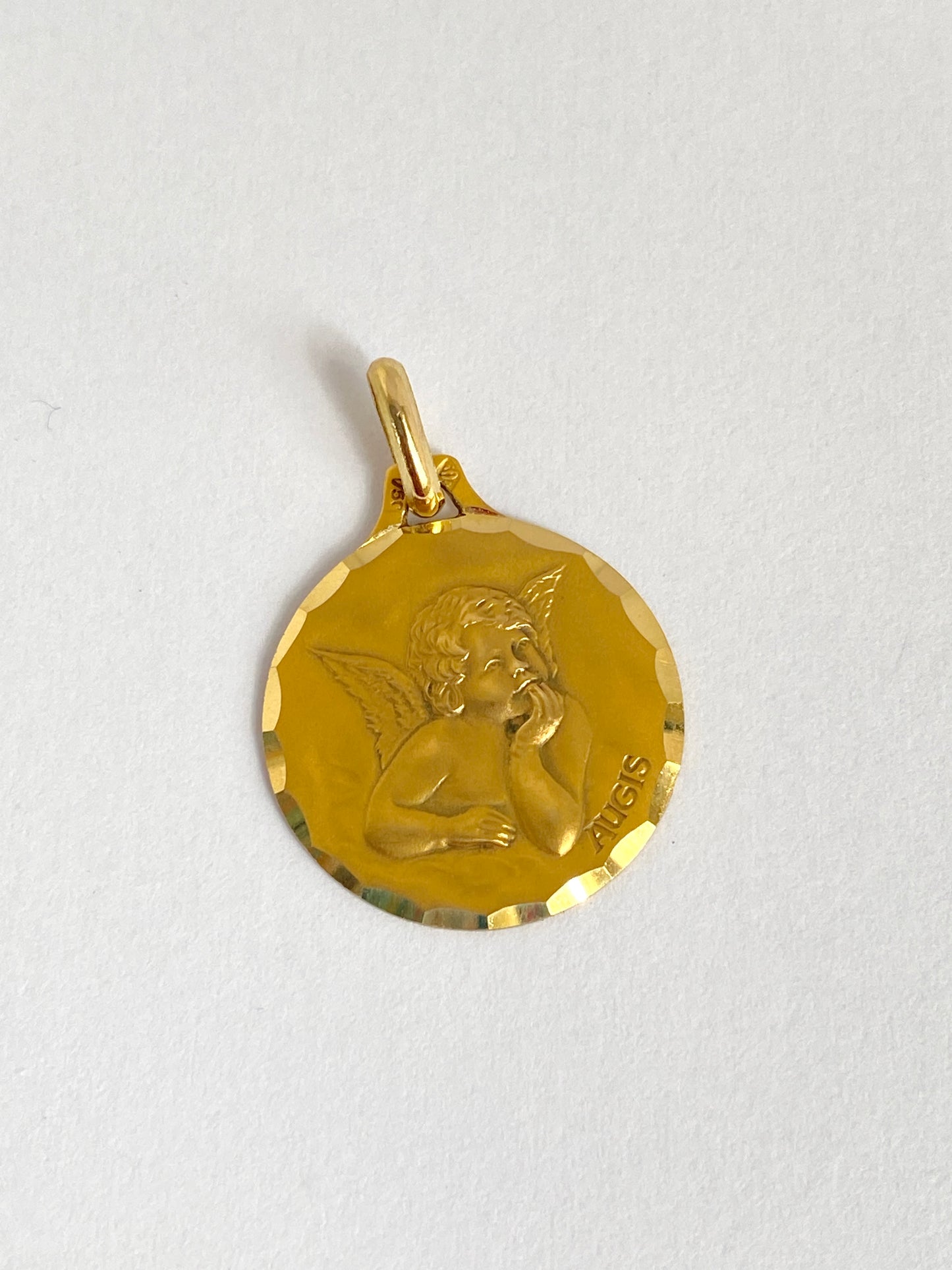 18ct Gold, Vintage, French Raphael Cherub Medal / Pendant  / Charm Signed AUGIS