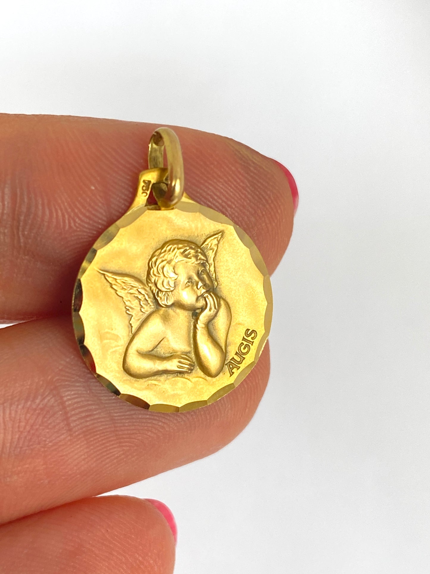 18ct Gold, Vintage, French Raphael Cherub Medal / Pendant  / Charm Signed AUGIS