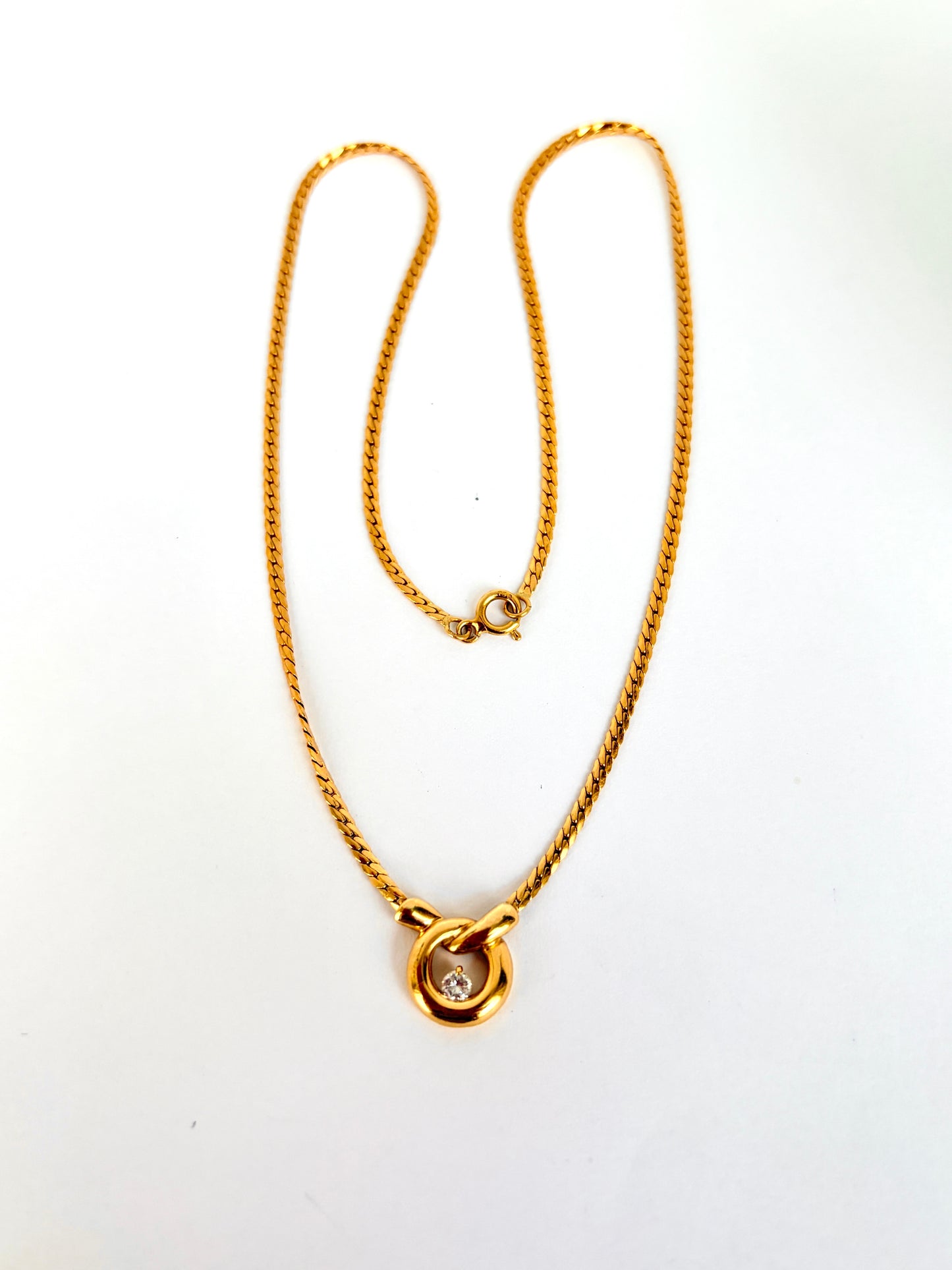 Vintage, 15.5 inch, 18ct Yellow Gold and Diamond 'Swirl' Necklace