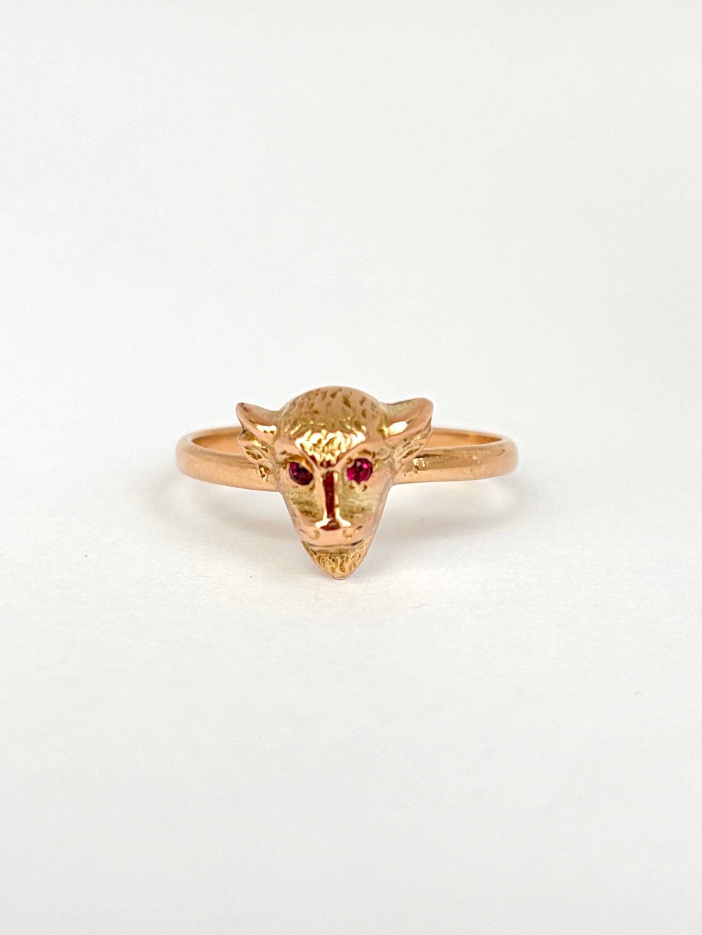 Vintage, 9ct gold Gargoyle Ring with Ruby Eyes.