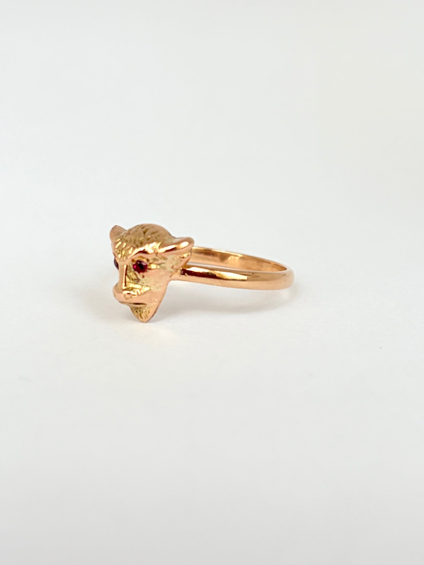 Vintage, 9ct gold Gargoyle Ring with Ruby Eyes.